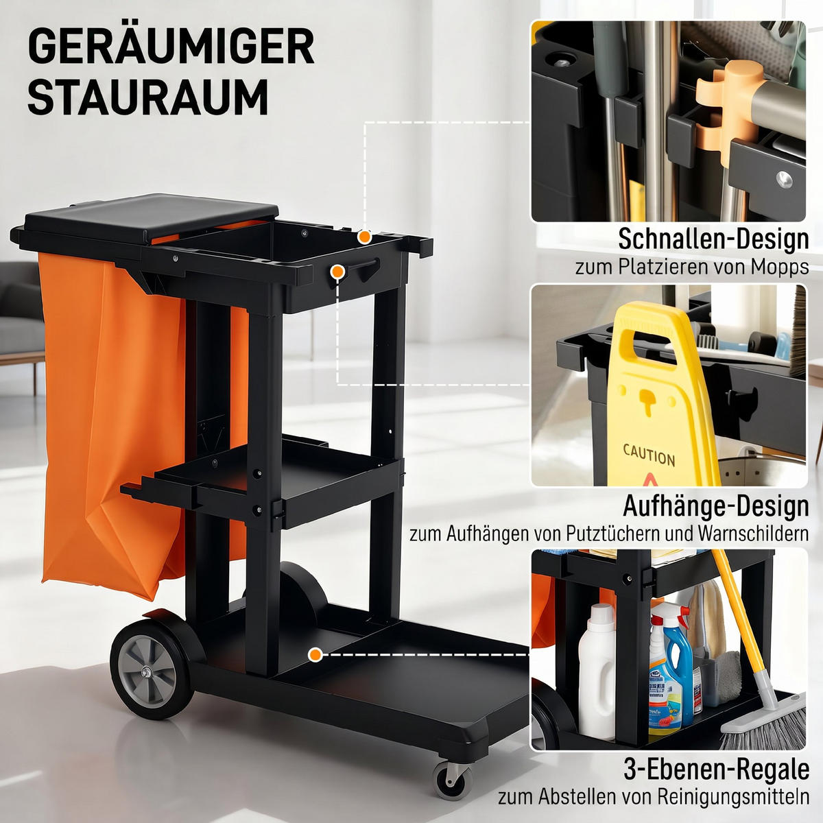 REINIGUNGSWAGEN Kunststoff Schwarz - Schwarz, Kunststoff (50.5/100/121cm) - HOMCOM