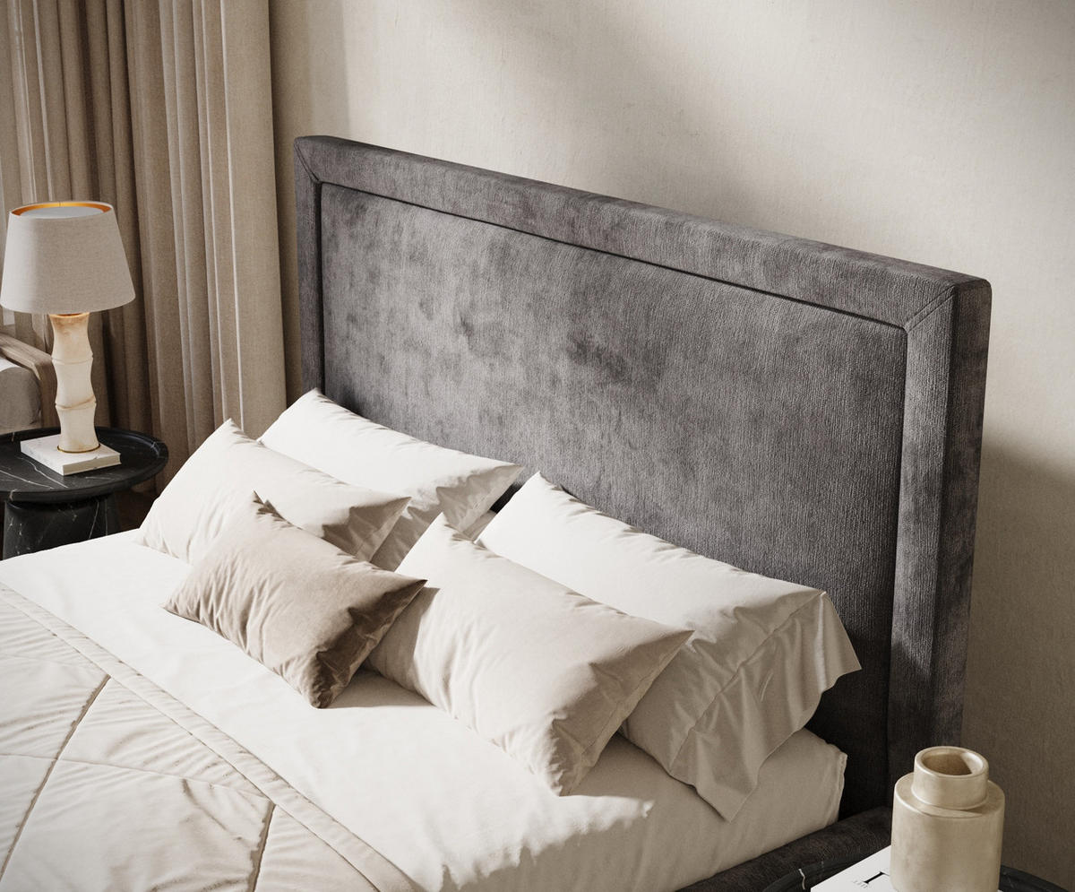 POLSTERBETT Ordina Dunkelgrau 140/200 cm im Chenille-Stoff - Dunkelgrau/Schwarz, Holz/Holzwerkstoff (140/200cm) - Maison de Reve