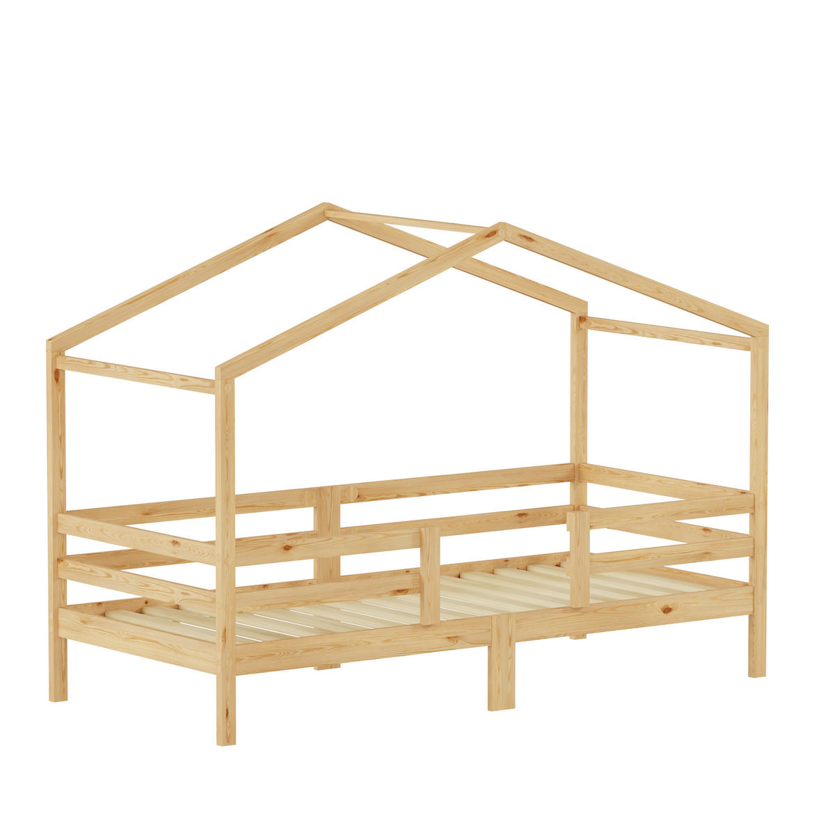 HAUSBETT 90/200 cm mit Rausfallschutz, DE-41909, in Naturholz - Naturfarben, Holzwerkstoff (90/200cm) - ComfortXL