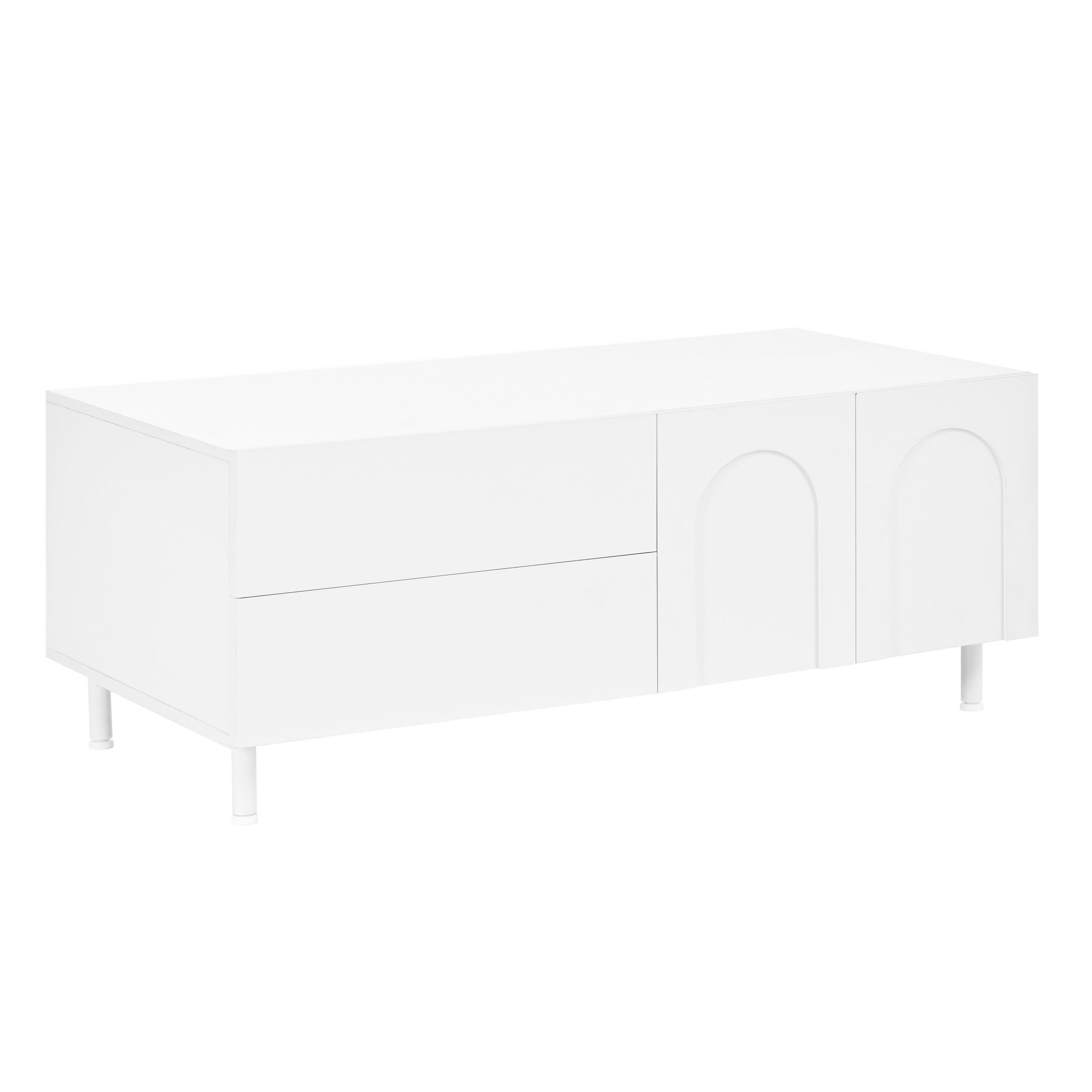 COUCHTISCH DE-37083 mit 2 Schubladen und 2 Bogen-Türen Weiß - Weiß, Holzwerkstoff (100/50/39.5cm) - ComfortXL