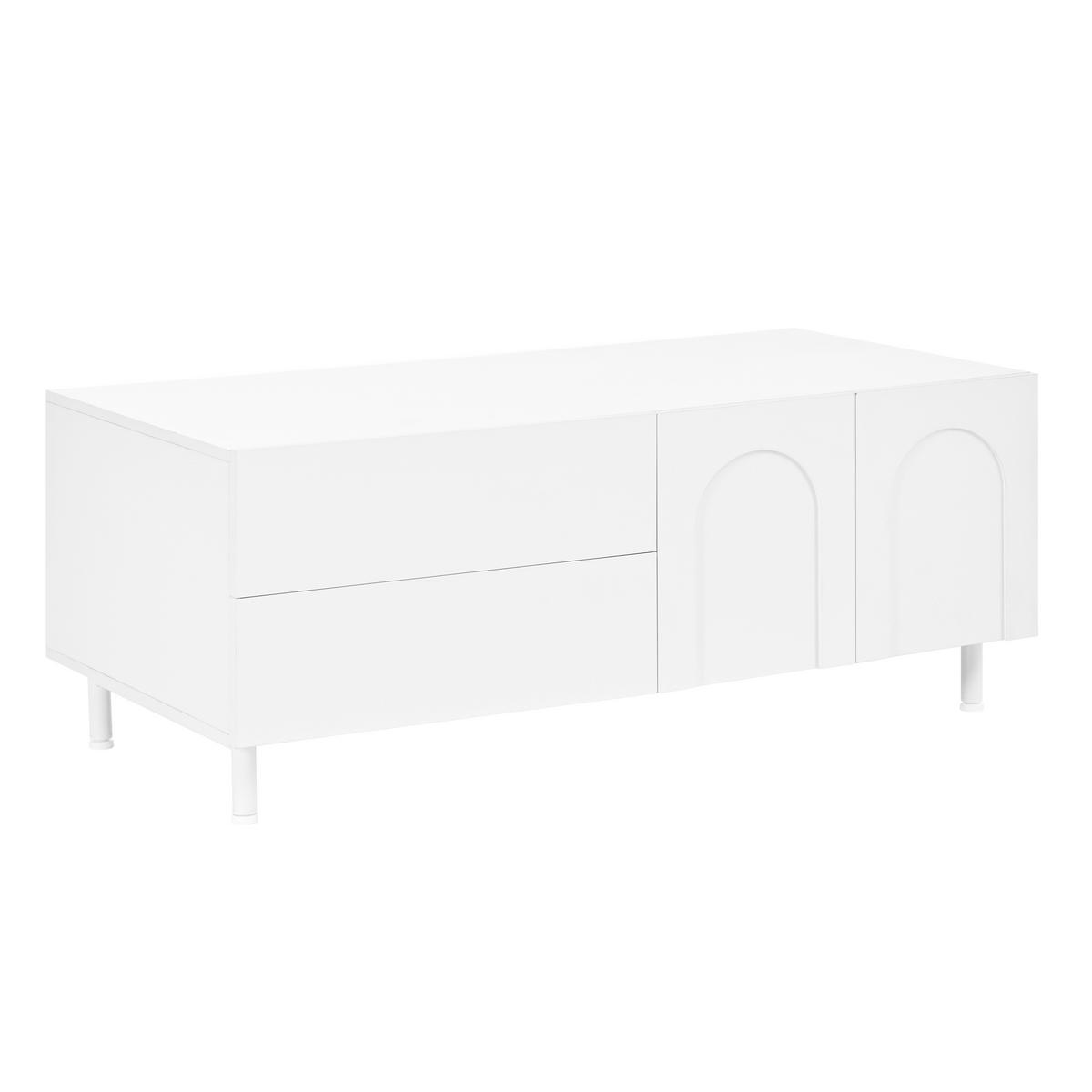 TV-RACK 2tlg. Wohnzimmerset 180cm +Couchtisch BogenmusterTüren Weiß - Weiß, Holz (54.99/13/110.01cm) - Raelunyi