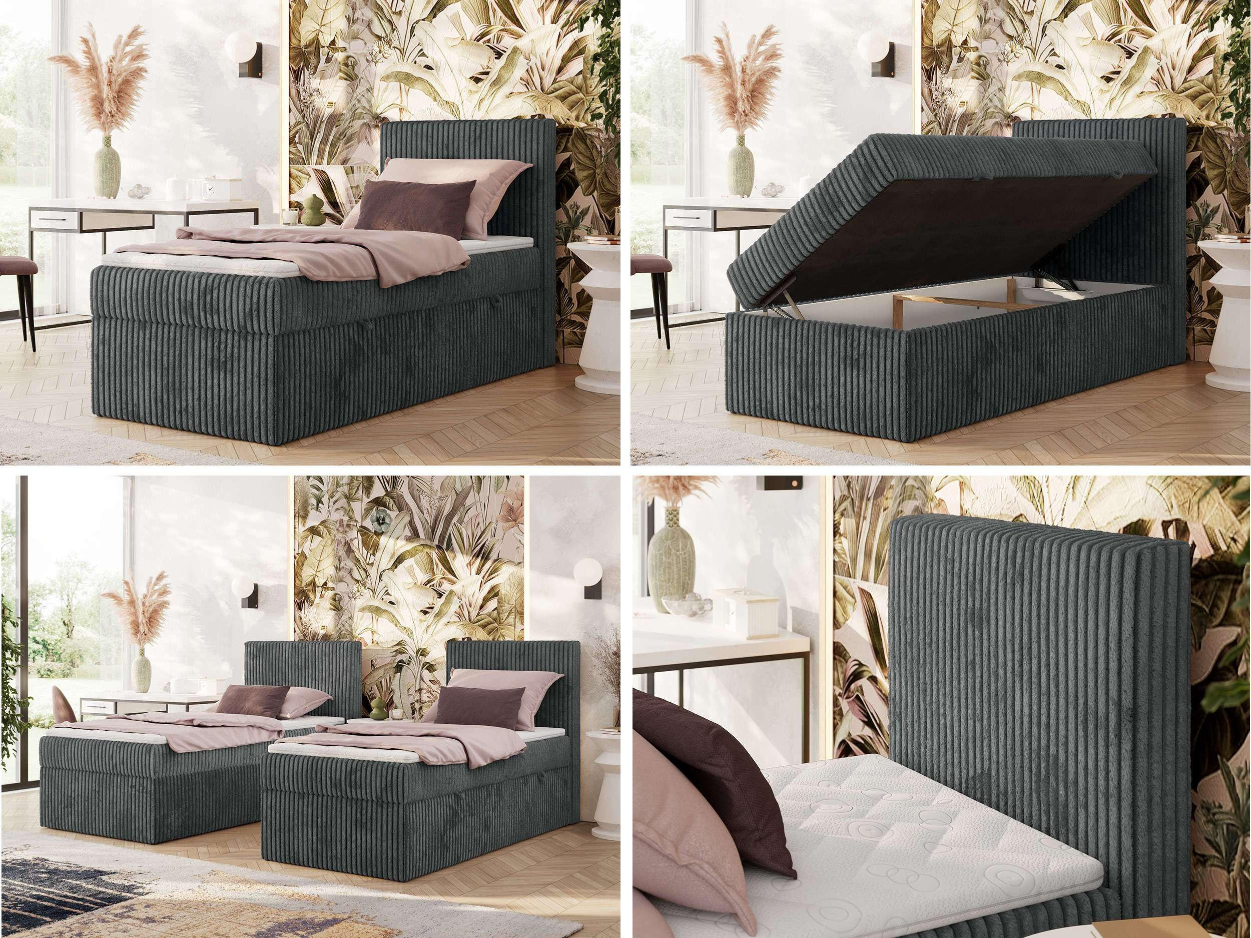 Thumbnail - MKS Boxbett, Grau, Textil, 1-Sitzer, H3, Höhe ca. 20 cm, Rechteckig, 90x200 cm, Oeko-Tex®, Schlafzimmer, Betten, Boxspri...