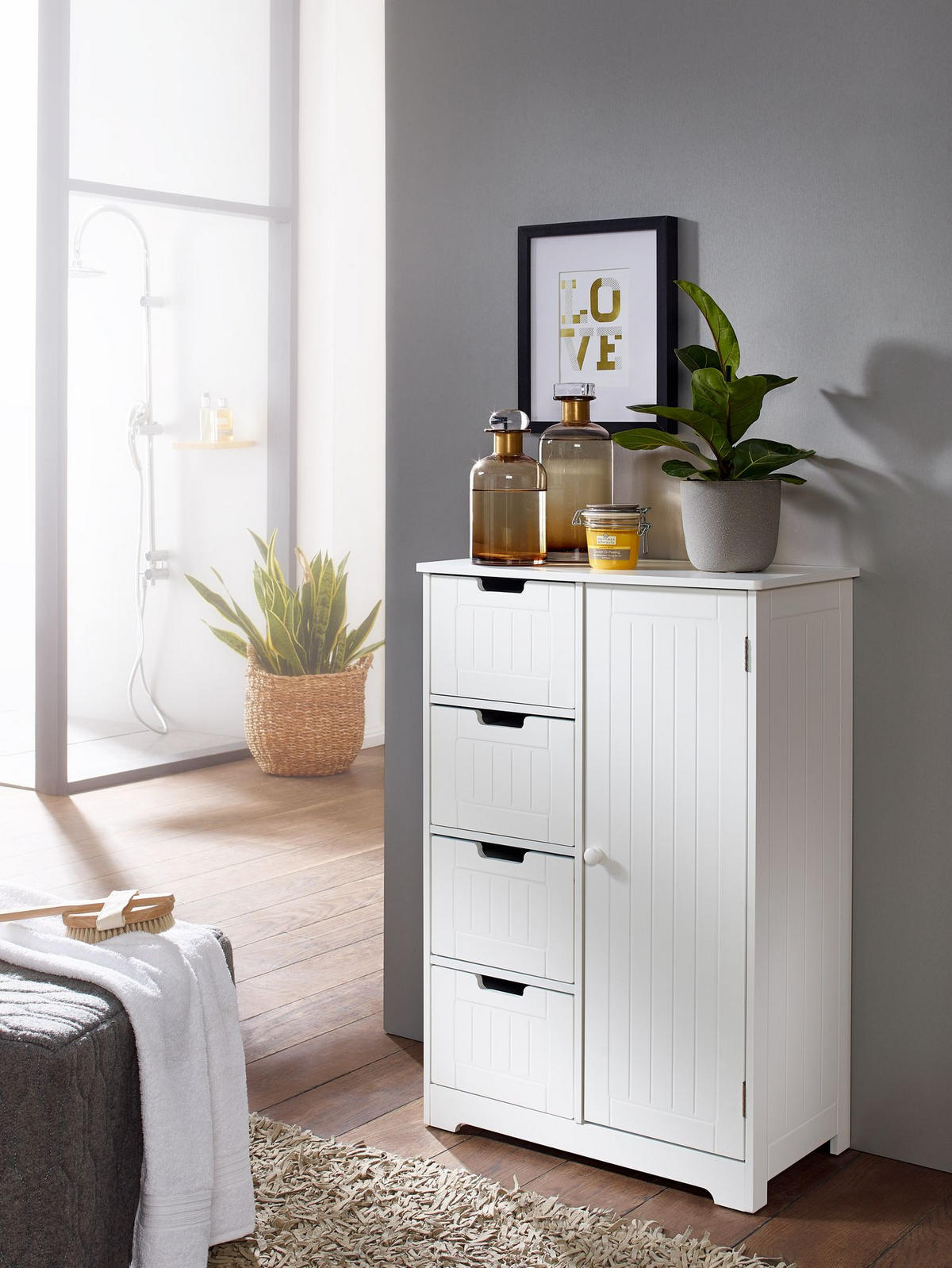 BADSCHRANK Weiß 30x83x30 cm im Landhausstil aus MDF mit 4 Schubladen - Weiß, Holz (56/83/30cm) - KADIMA DESIGN