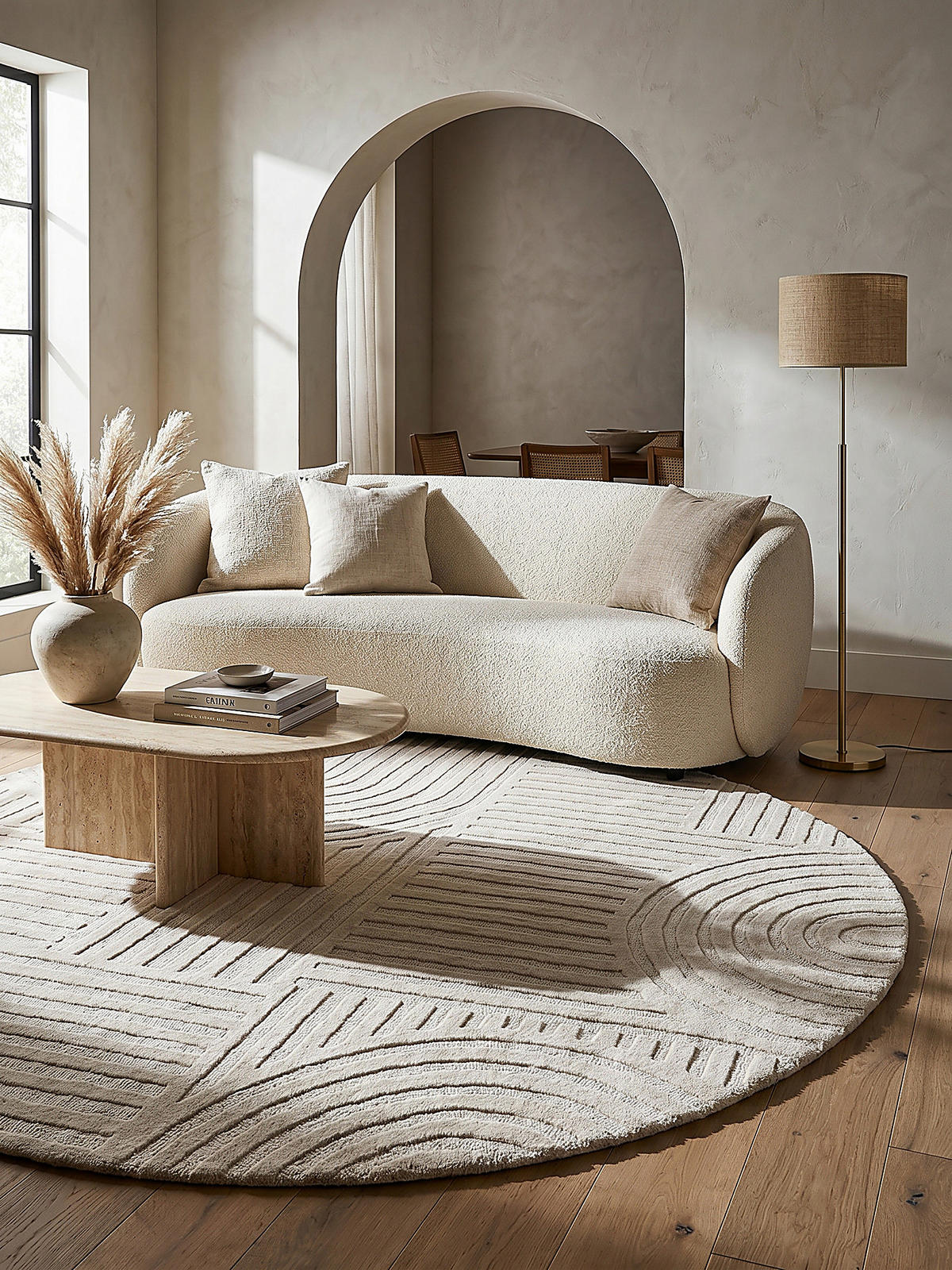 TEPPICH aus Wolle LEVEN in Elfenbein, geometrisch, Ø 160 cm - Champagner, Textil (160/160cm) - KADIMA DESIGN
