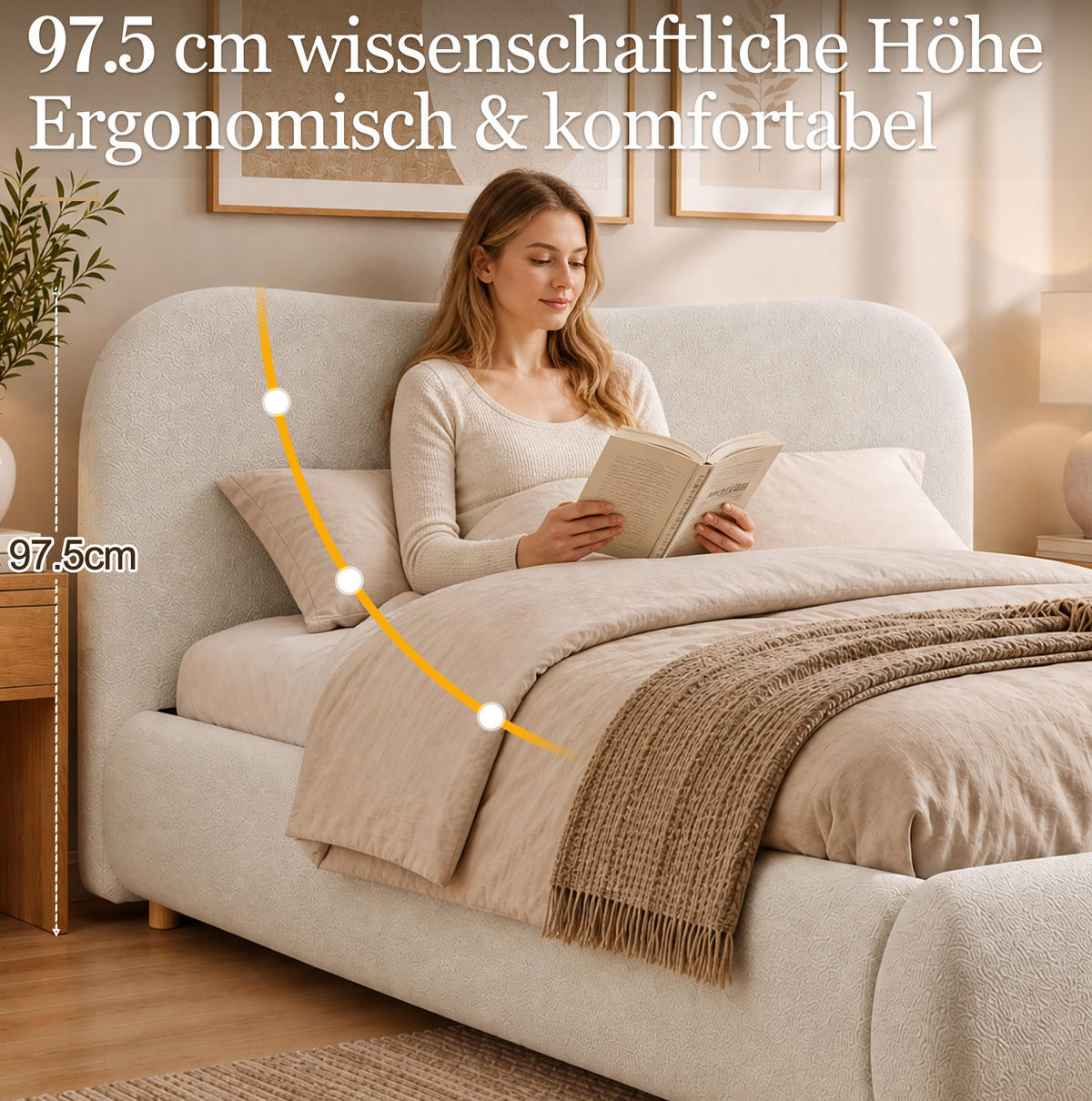 POLSTERBETT mit Bouclé-Bezug 180x200 cm Weiß mit hydraulischem Bettkasten und Lattenrost - Weiß, Textil (180/200cm) - Modfu
