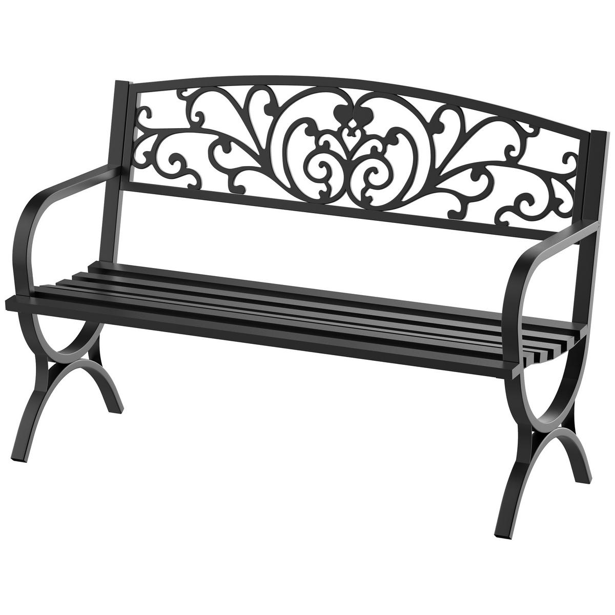 GARTENBANK,2-SITZER Eisen Blumenmuster,schwarz - Schwarz, Metall (127/85/60cm) - Vallsero
