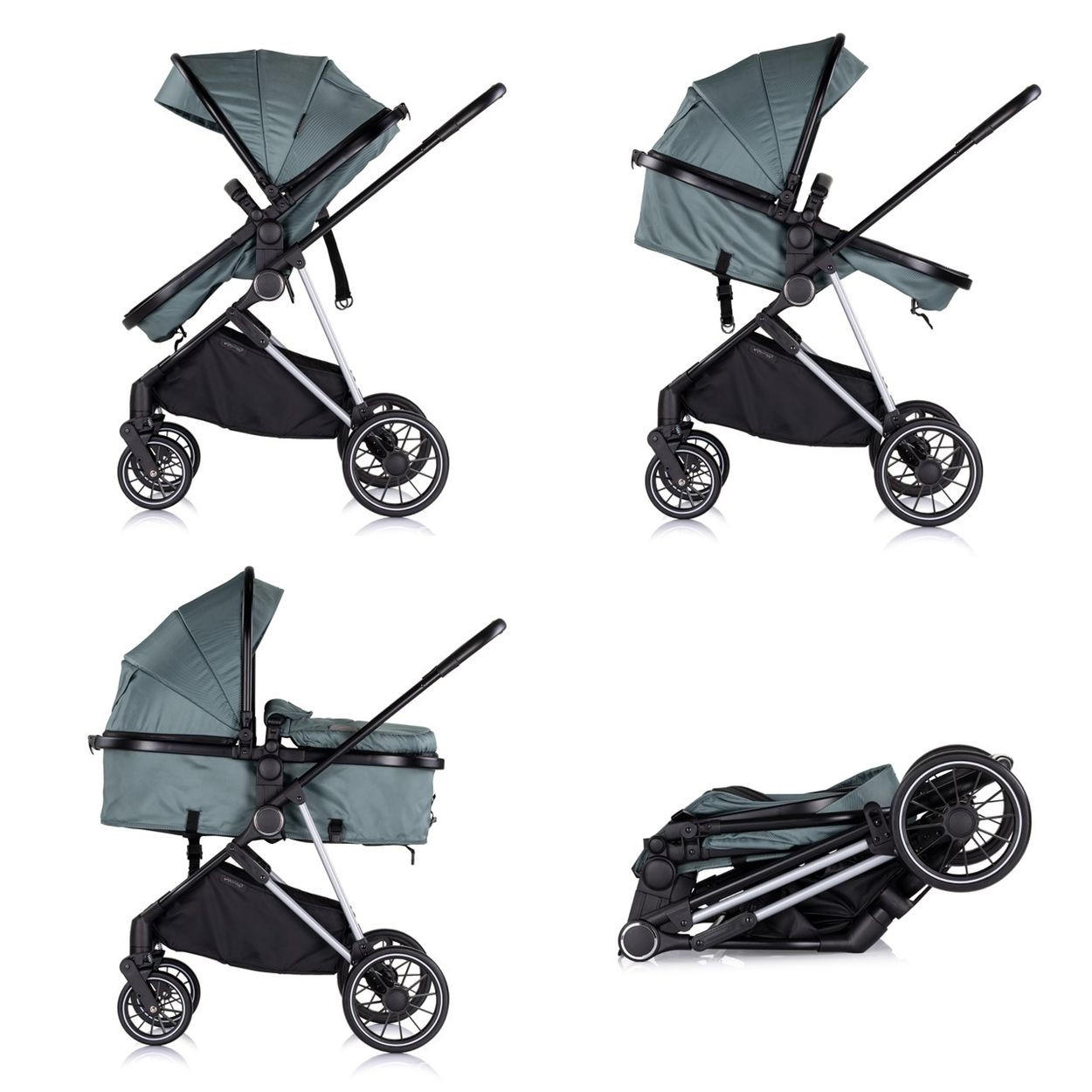 KINDERWAGEN Aura 2 in 1 tuerkis umbaubar Wickeltasche Sitz umkehrbar bis 22 kg - Türkis, Metall (98/60/106cm) - Chipolino