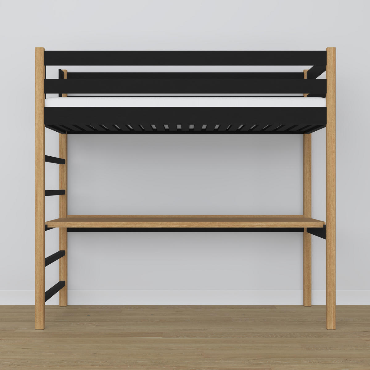 HOCHBETT N01 mit Schreibtisch Schwarz / Eiche Natur 90/200 - Schwarz/Eiche Artisan, Naturmaterialien/Holz (90/200cm) - N-Wood