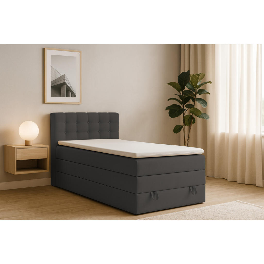 Thumbnail - Deine Möbel 24 Boxspringbett, Anthrazit, Textil, H3 + H4, 100x200 cm, Schlafzimmer, Betten, Boxspringbetten