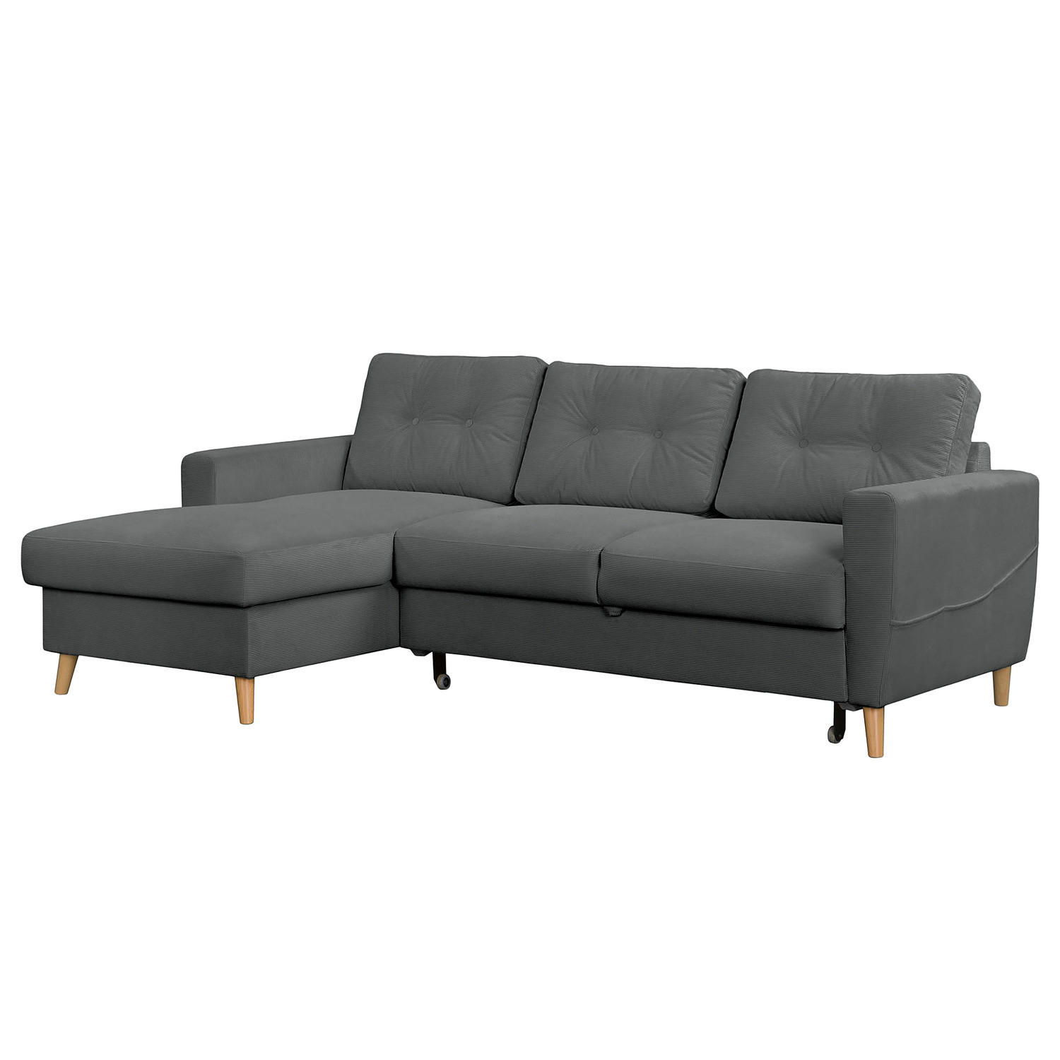 ECKSOFA mit Longchair - Anthrazit/Braun, Holz/Textil (223/148cm) - home24