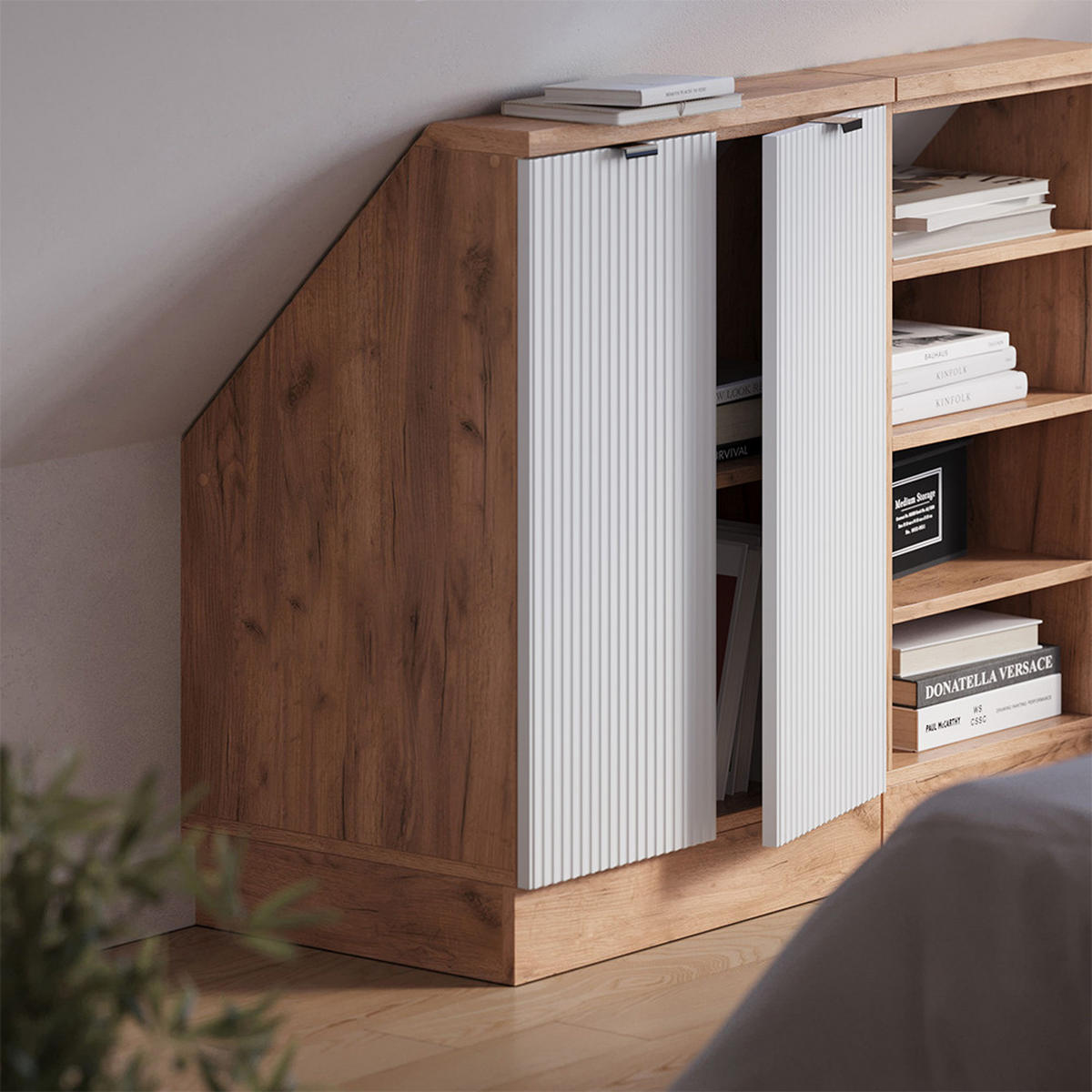 DACHSCHRÄGENSCHRANK Rion Weiß Riffel 60 x 81.6 cm mit 2 Türen - Weiß, Holzwerkstoff (60/81.6/46cm) - Vicco