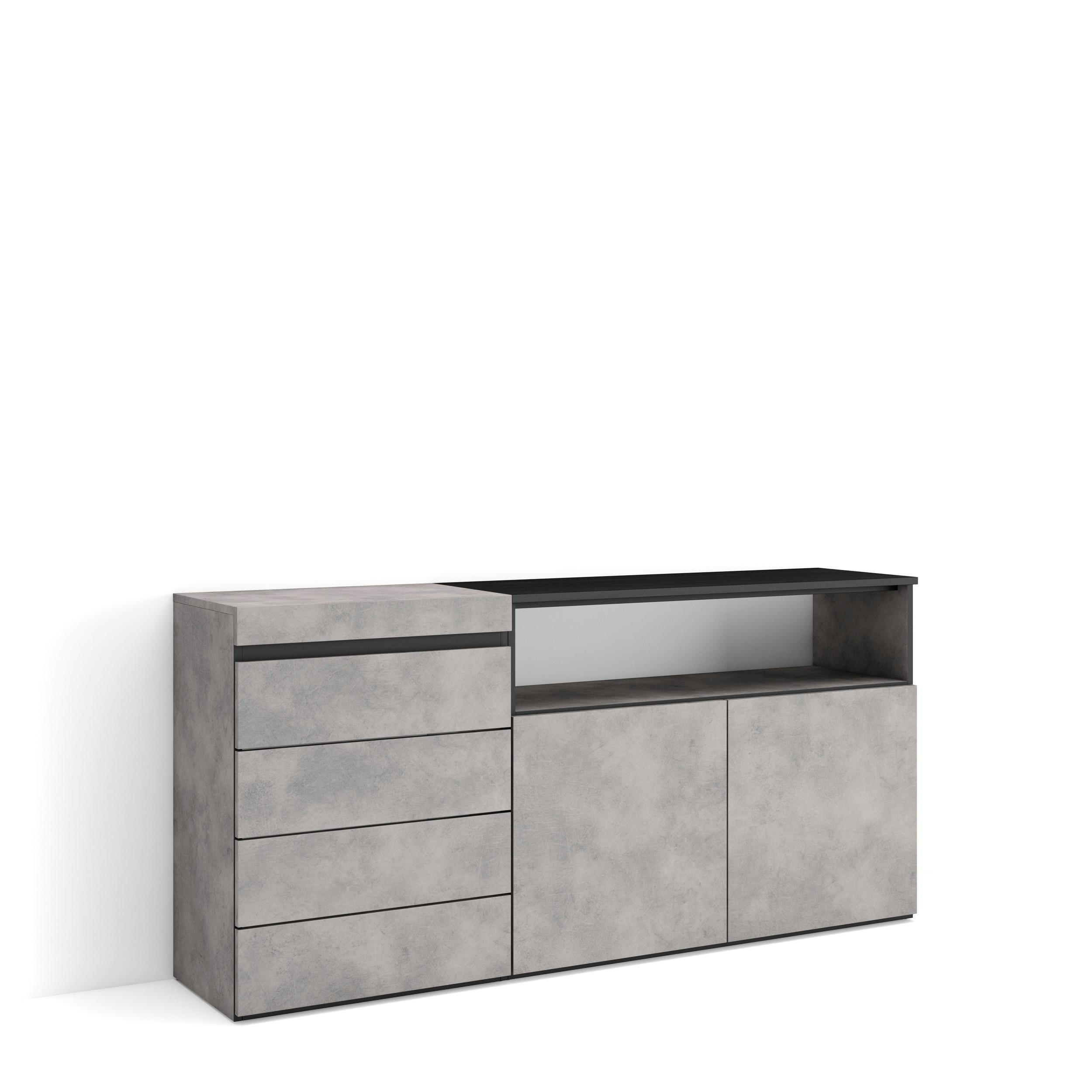 KOMMODE mit Schubladen, Sideboard Schrank, zementgrau, 158/35/75cm - Grau, Holzwerkstoff (158/75/35cm) - Skraut Home