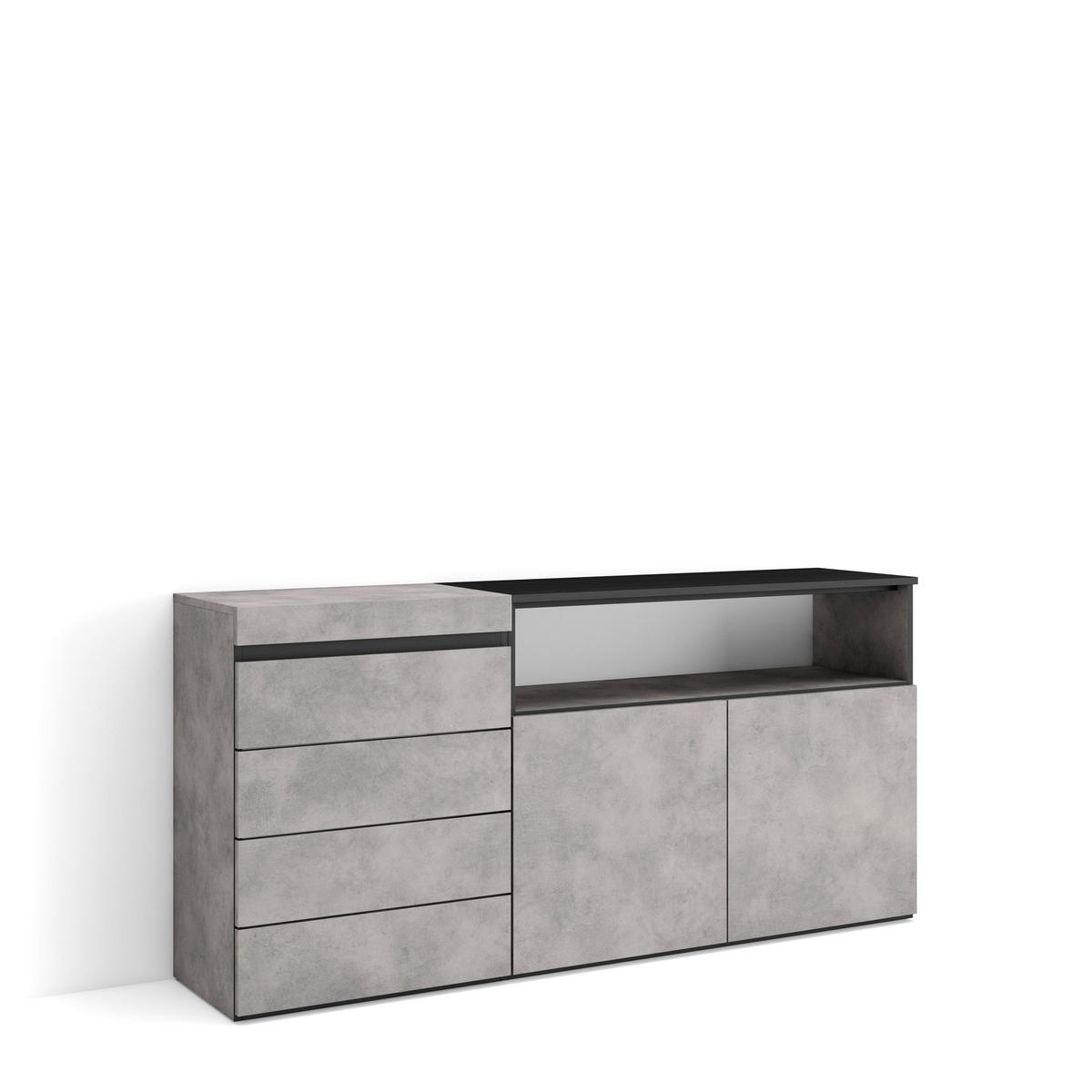 KOMMODE mit Schubladen, Sideboard Schrank, zementgrau, 158/35/75cm - Grau, Holzwerkstoff (158/75/35cm) - Skraut Home