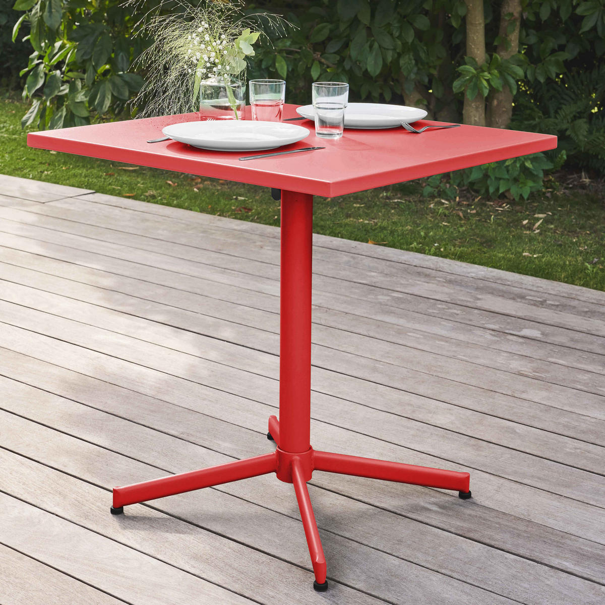 GARTENTISCH , klappbar, Rot - Rot, Metall (70/70/72cm) - Oviala