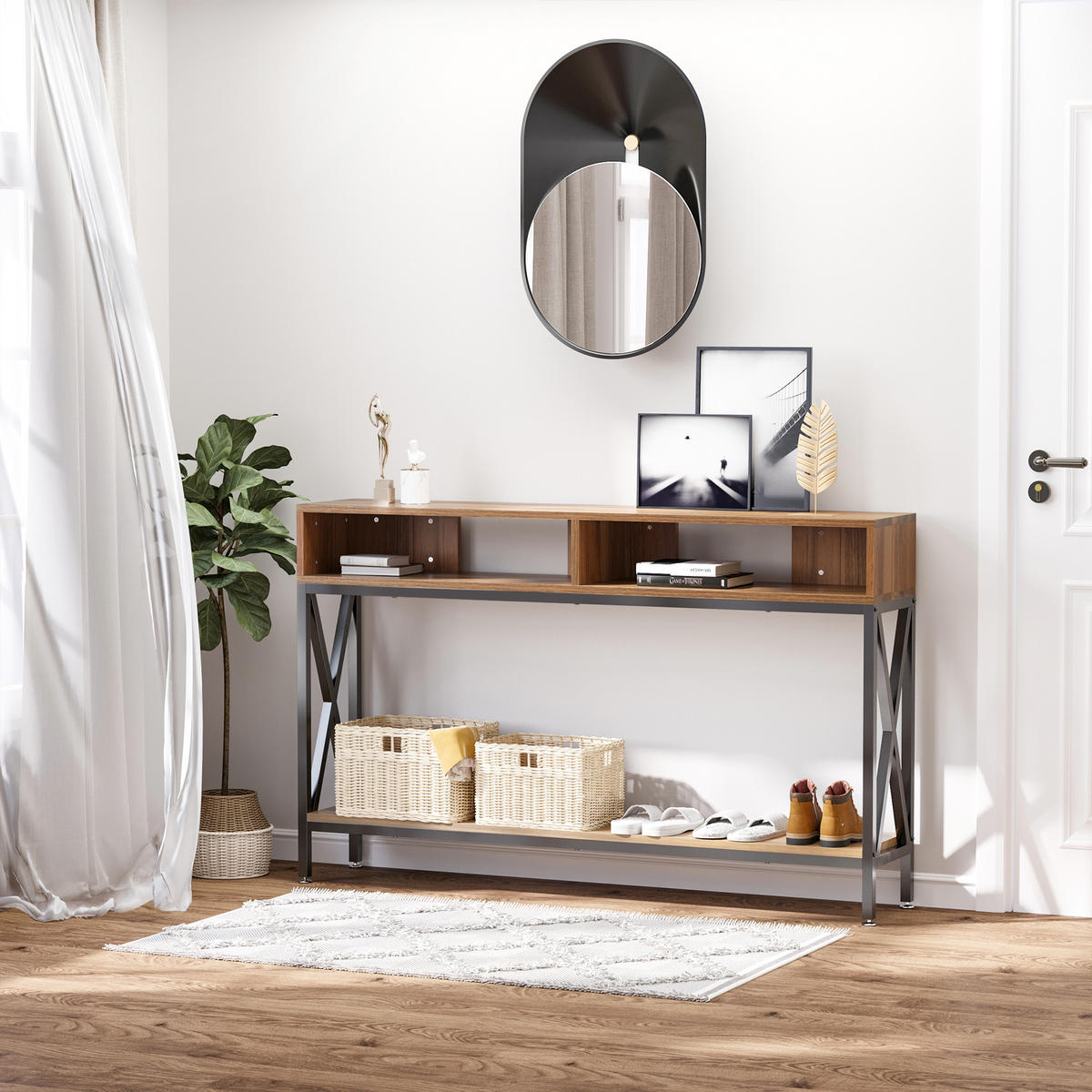 KONSOLENTISCH DE-16746 Industrie-Design mit Ablage Nussbaum - Braun, Holzwerkstoff (120/23/75cm) - ComfortXL