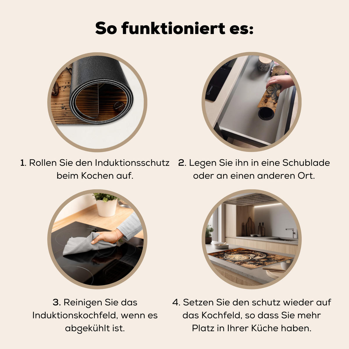 HERDABDECKPLATTE Kaffee - Vintage - Braun - Tasse - Holz Induktionsschutz 89.6x51.6 cm - Cappuccino, Kunststoff (89.6/51.6/0.2cm) - MuchoWow