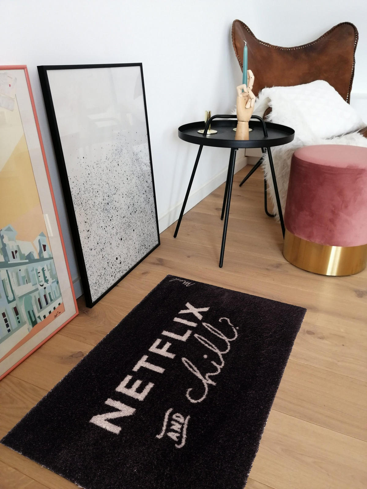 INDOOR FUßMATTE "Bobbi" mit Spruch "netflix & chill" Schwarz 50 x 75 cm - Schwarz, Kunststoff/Textil (50/75cm) - MAD ABOUT MATS