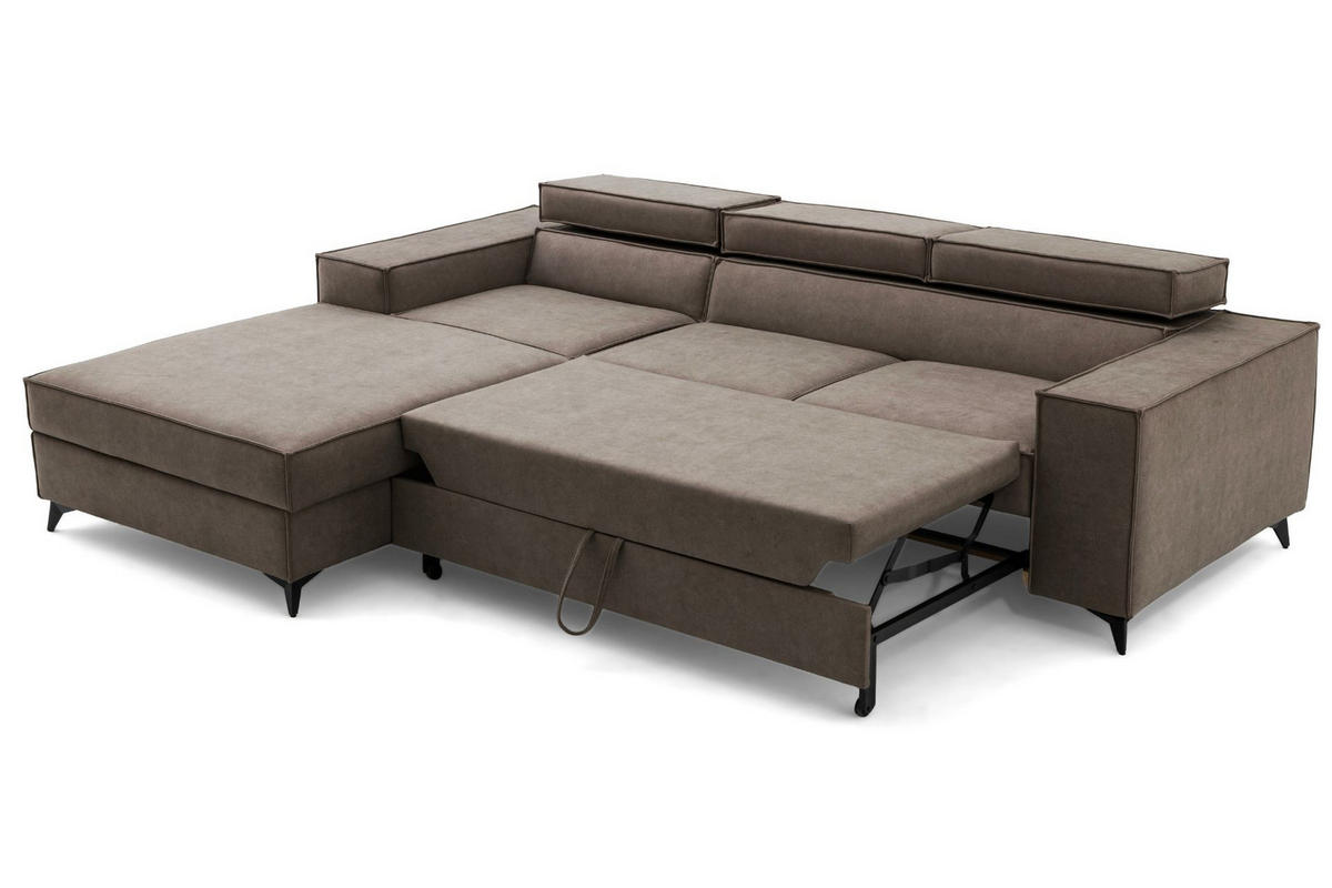 ECKSOFA PURE S Links mit Schlaffunktion 127x215 Velours Beige - Beige/Schwarz, Holz/Textil (281/204cm) - Muffo