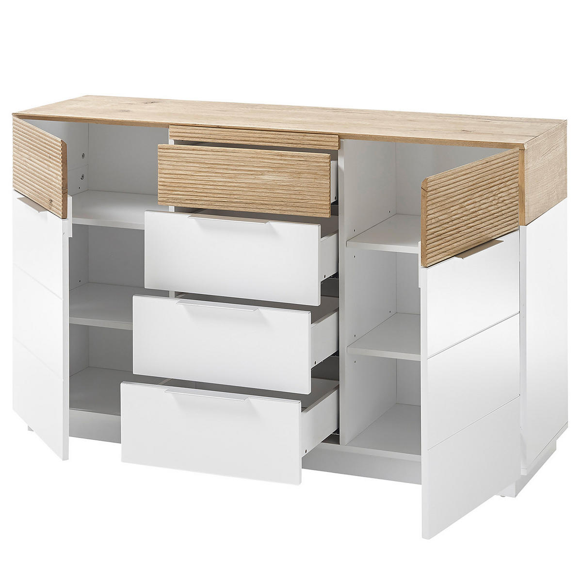 SIDEBOARD - Eiche / Weiß - Echtholzfurnier - Eichefarben/Weiß, Holz/Holzwerkstoff (182/83/40cm) - home24