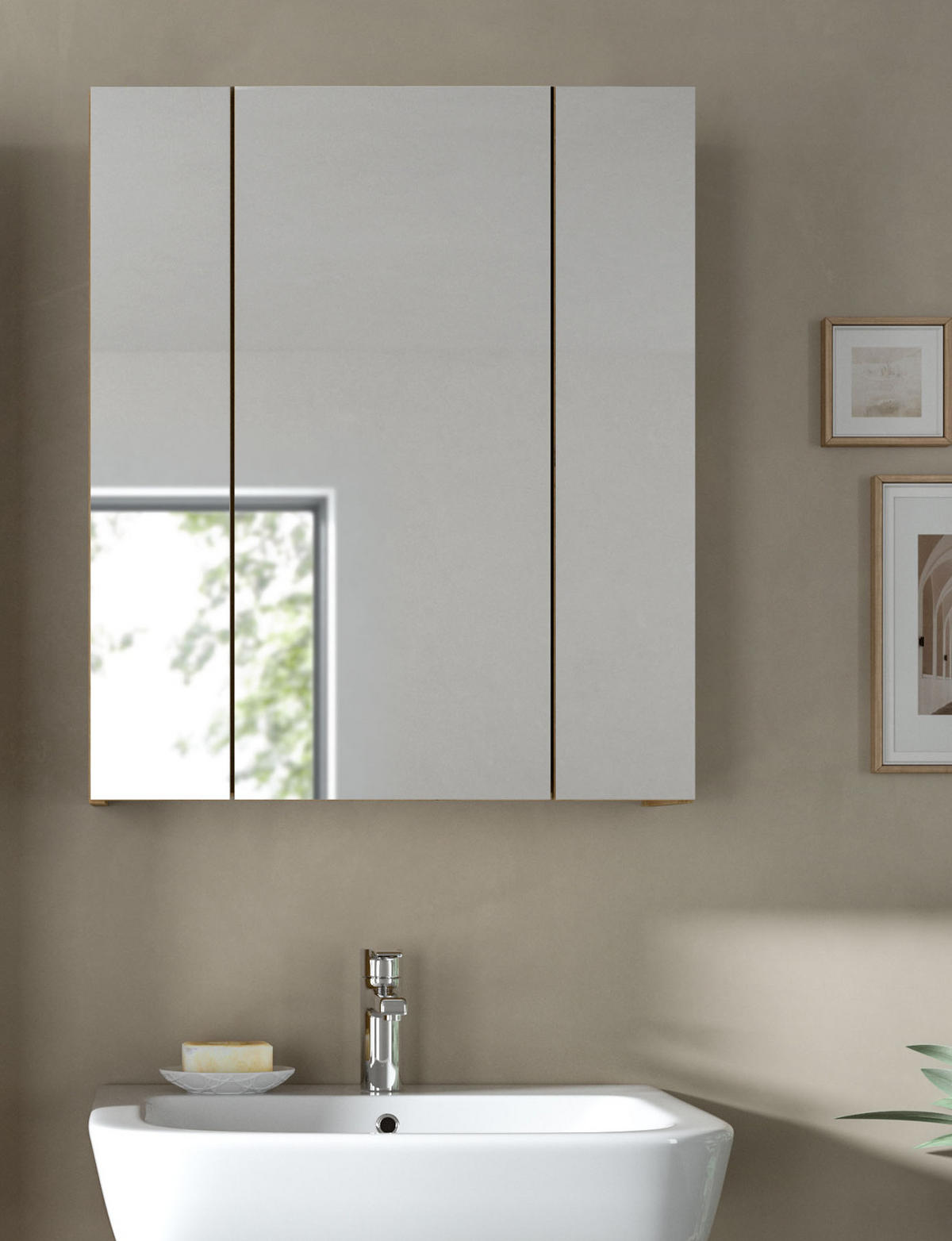 SPIEGELSCHRANK Artisan Eiche, Badschrank 3-türig, 60 x 70 cm - Eiche Artisan, Glas/Holzwerkstoff (60/70/18cm)