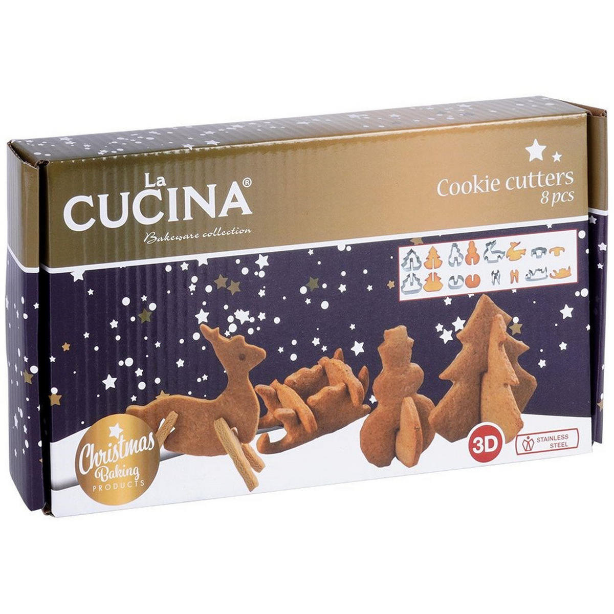 AUSSTECHFORM-SET Weihnachten 3D 8-teilig Silber - Silberfarben, Metall (9.5/1.5/8.5cm) - La Cucina