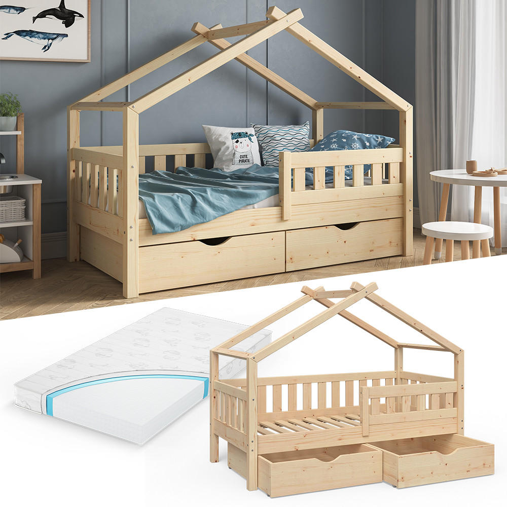 HAUSBETT Design Braun 80x160 cm mit 2 Schubladen und Matratze - Braun, Holz (80/160cm) - VitaliSpa