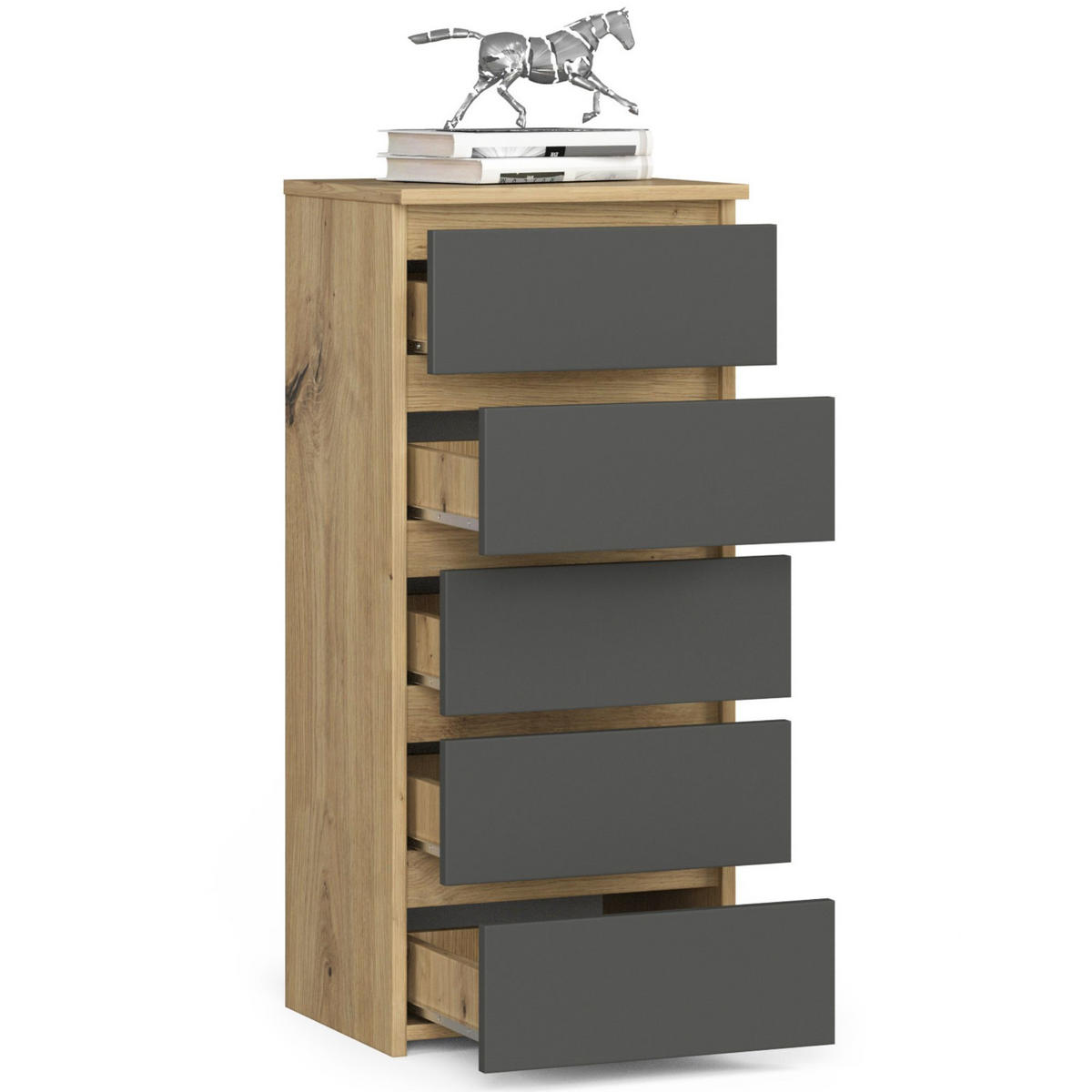 KOMMODE Eiche Artisan, Grau 40x35x92 cm - Eiche Artisan/Grau, Holzwerkstoff (40/92/35cm) - Akord