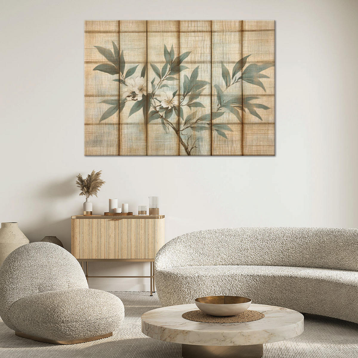 WANDBILD pflanze mit blüten in warmen farben - Beige, Textil (60/40cm) - Feeby