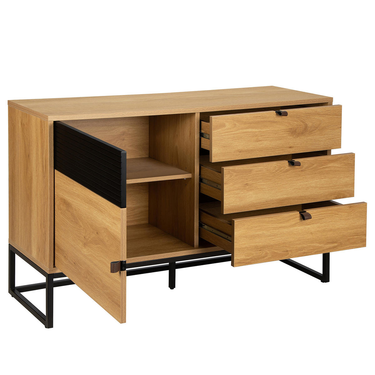 KOMMODE mit Tür - 120 cm - Eichefarben/Schwarz, Holzwerkstoff/Kunststoff (120/75/40cm) - home24