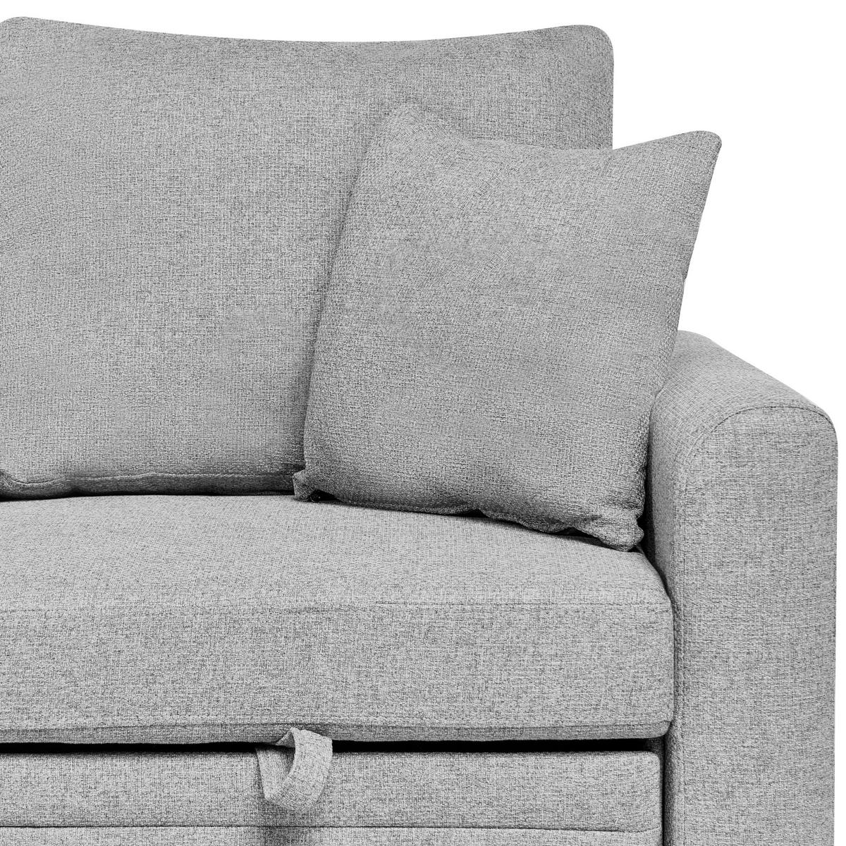 ROZKLÁDACÍ ROHOVÁ POHOVKA 3-místná Umělý len Šedá pravostranná Nassjo - šedá, textil (210/131cm) - Beliani