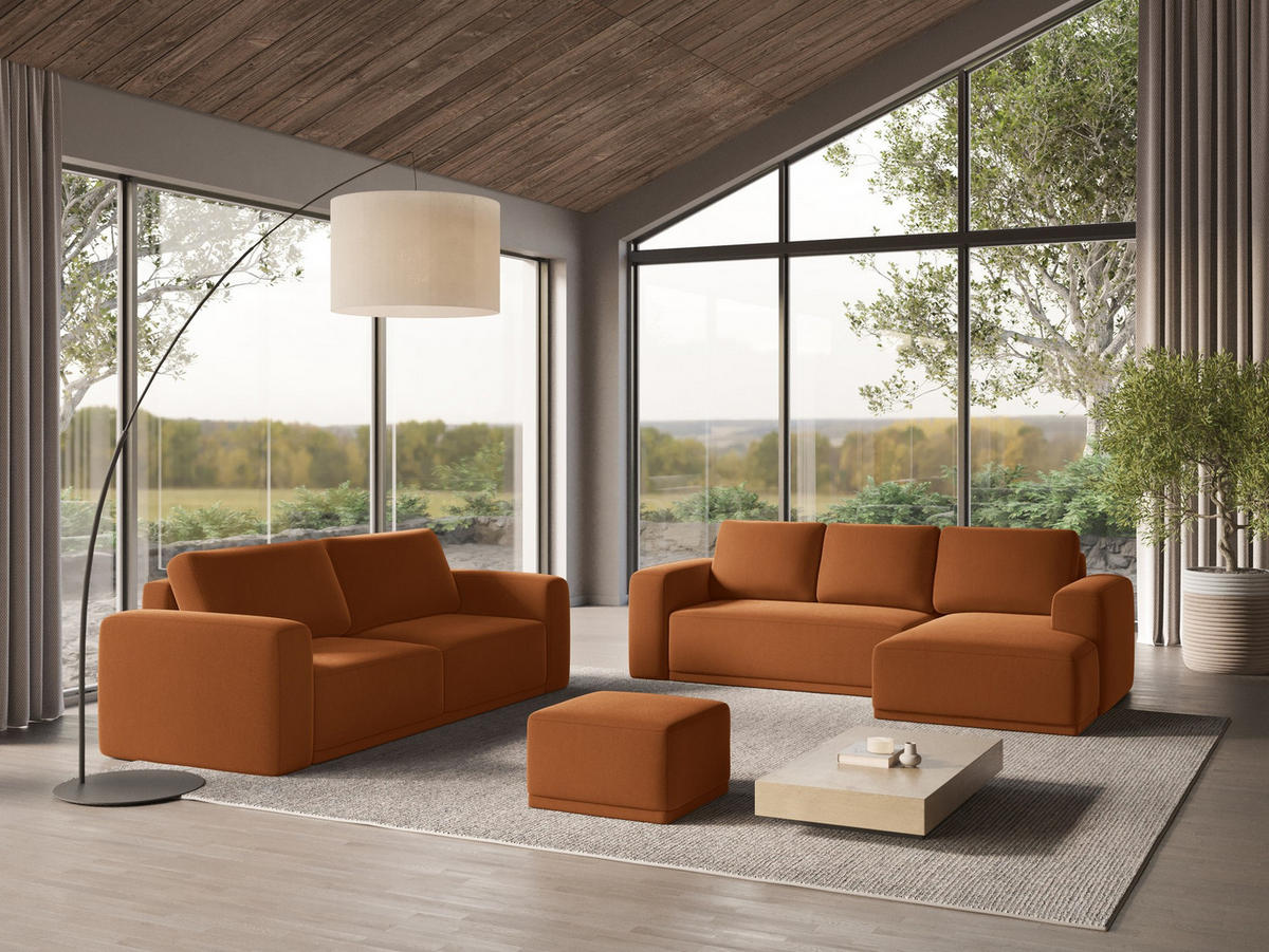 POUF Samt Stoff Orange - Terra cotta/Schwarz, Kunststoff/Textil (65/40/65cm) - Makamii