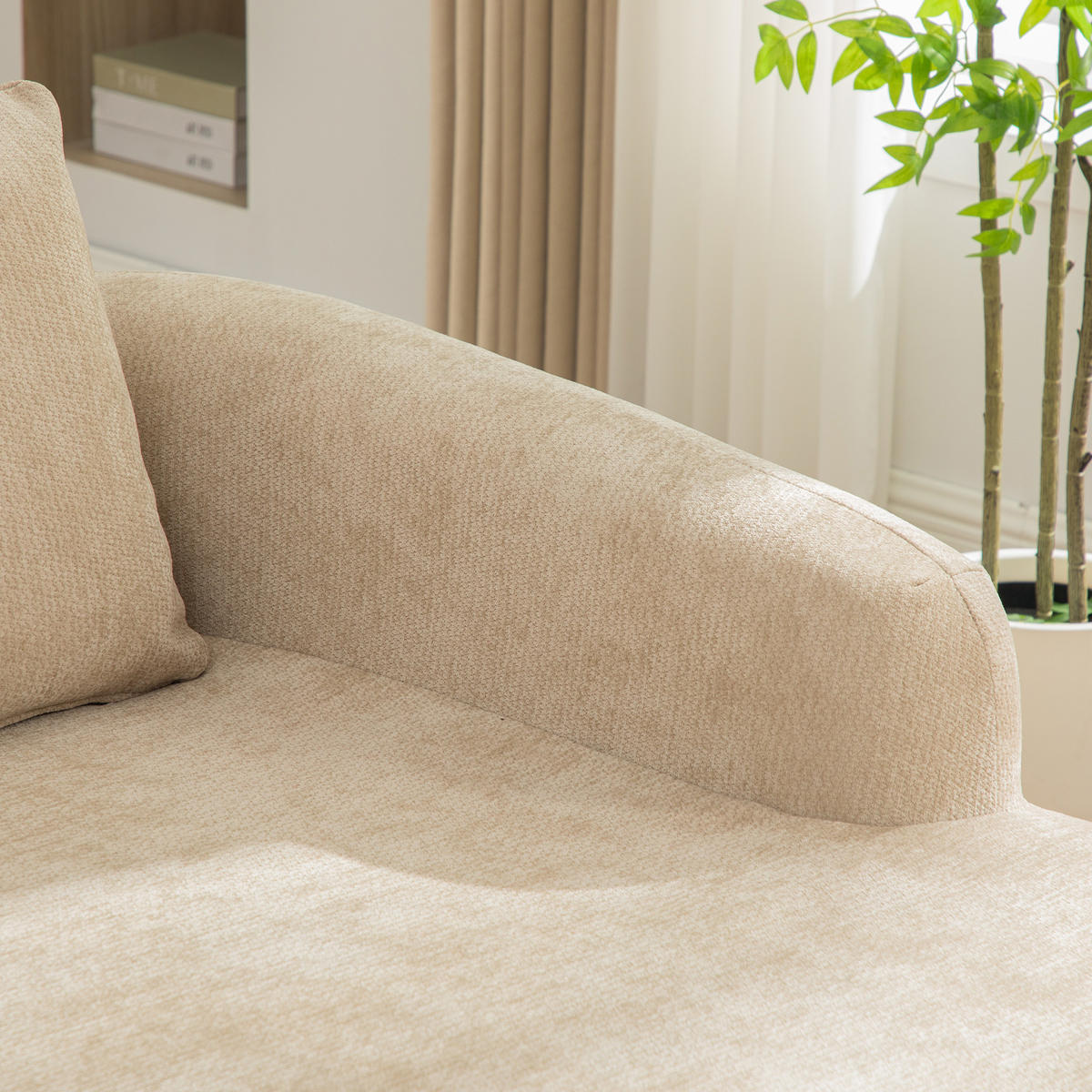 ECKSOFA Chenille Hellkhaki mit Kissen - Hellbraun, Textil (270/172cm) - WISHDOR