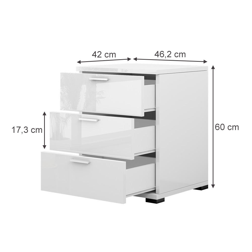 NACHTTISCH Marseille Weiß Hochglanz 46.2 x 60 cm - Weiß Hochglanz, Holzwerkstoff (46.2/60/42cm) - Vicco