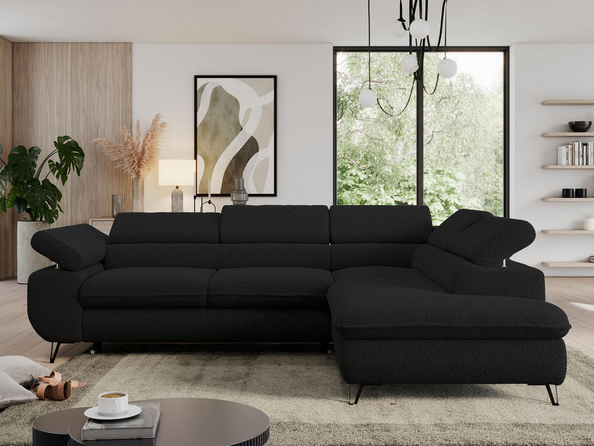 ECKSOFA PEDRO L Schwarz Boucle - Rechts Seite - Schwarz, Textil/Metall (273/208cm) - MKS