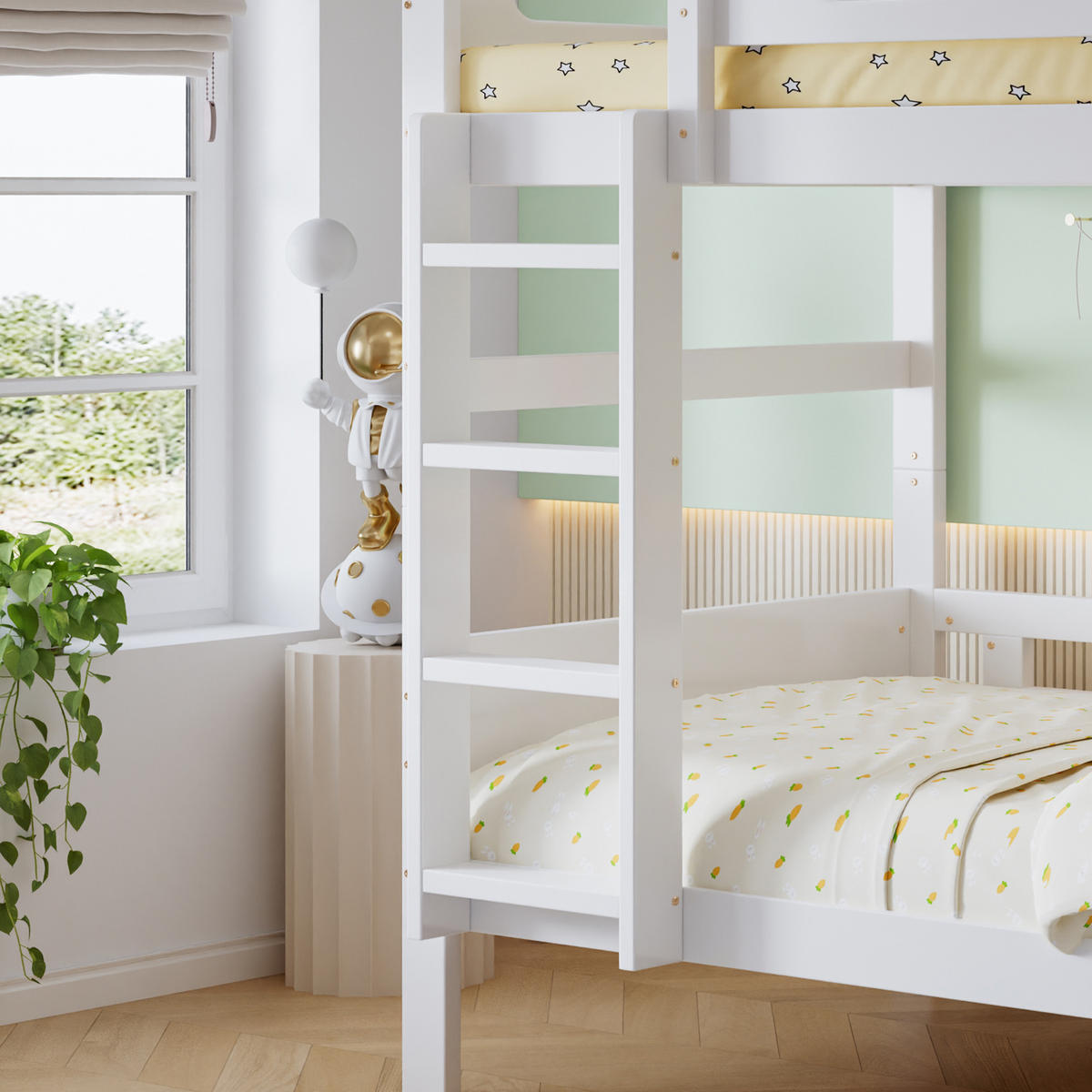 ETAGENBETT 90/200 cm & 90/200 cm in Weiß Kinderbett mit Leiter und Absturzsicherung im schlichten Design - Weiß, Holzwerkstoff (90/200cm) - STILVORA