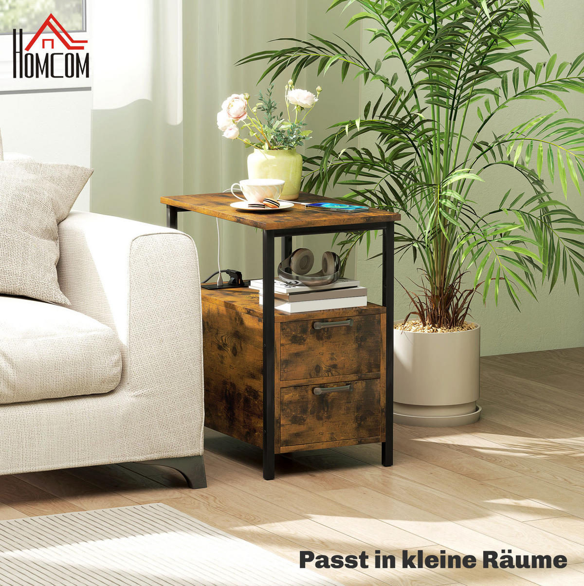 BEISTELLTISCH 55/58,5/35 cm Braun aus Holz mit Ladestation - Braun, Holzwerkstoff (55/35/58.5cm) - OKMYHOME