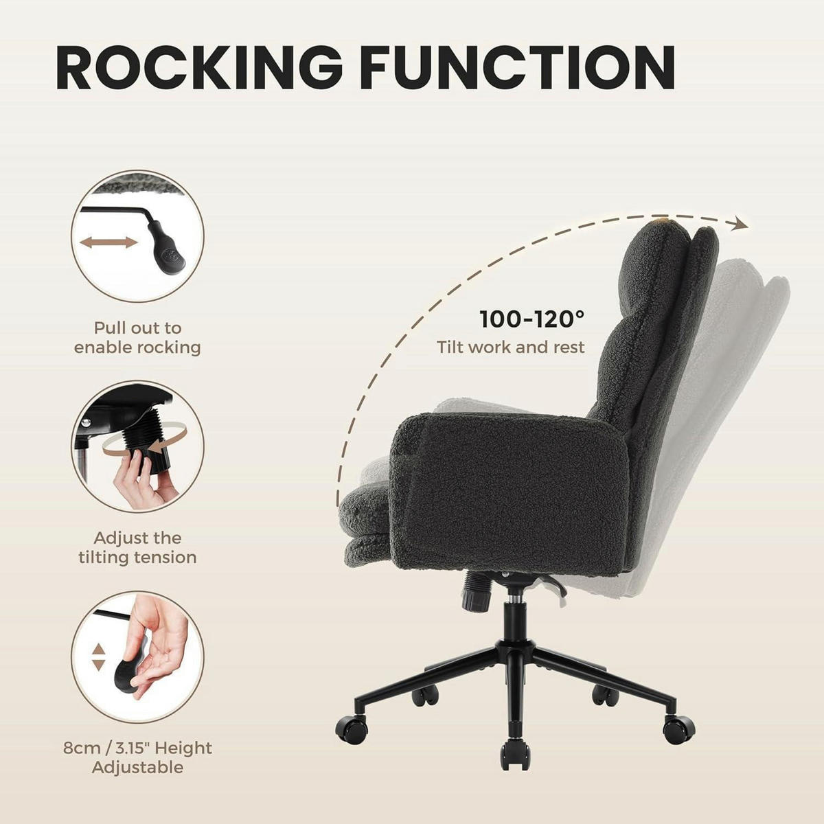 BÜROSTUHL mit Rollen Dunkelgrau - Anthrazit, Textil (72/106/72cm)