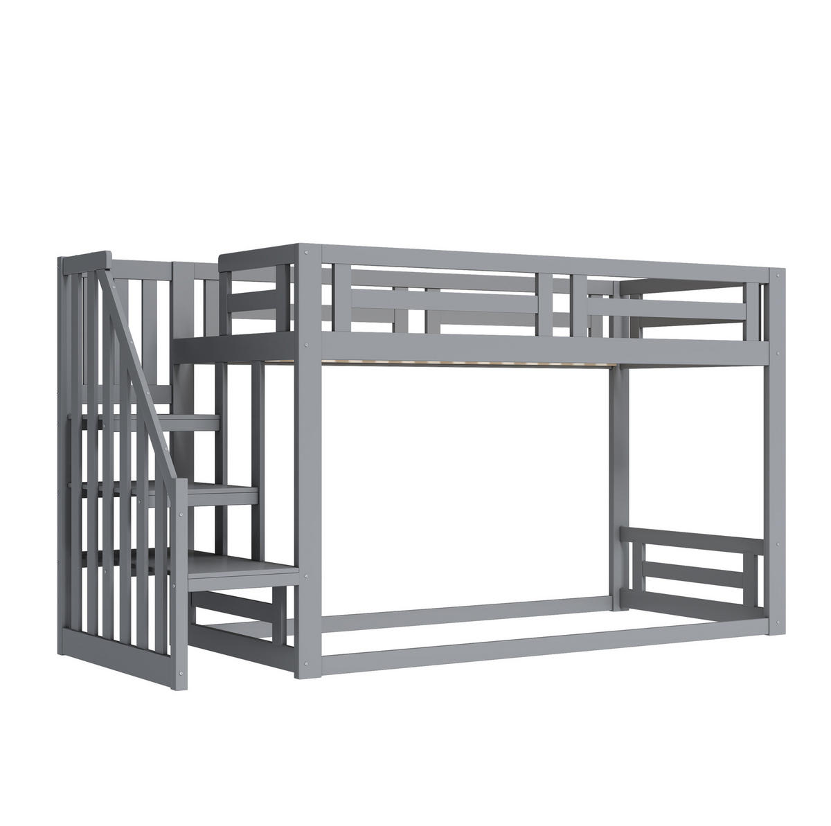 ETAGENBETT 90/200 cm mit Sicherheitstreppe, Stauraum und Lattenrost, Grau - Grau, Holzwerkstoff (90/200cm) - Redom