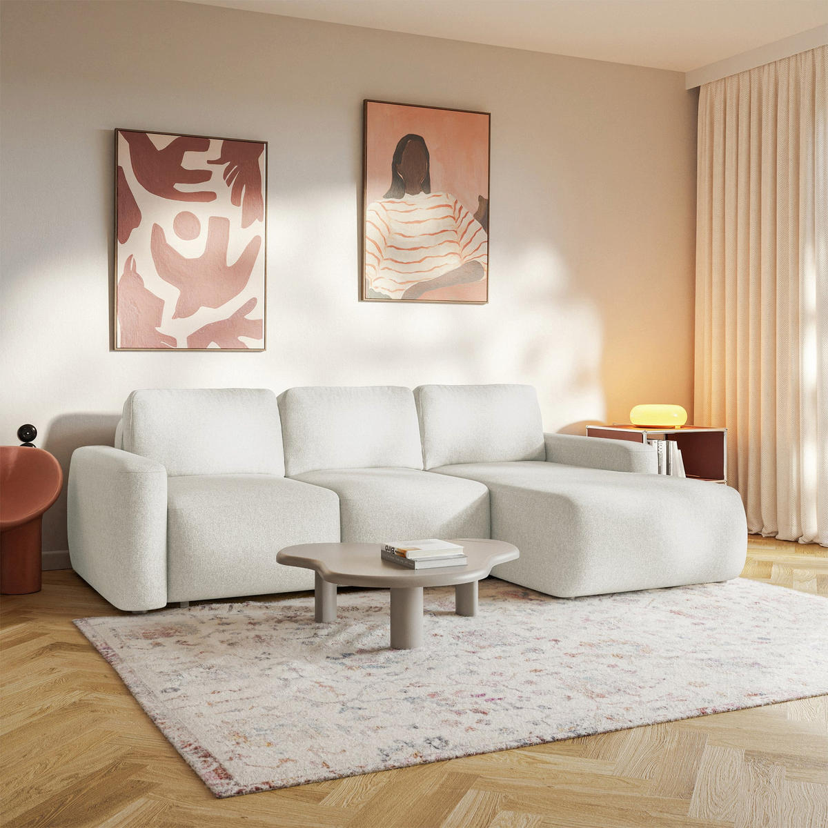 ECKSOFA Carnos Mini Creme Chenille - Creme/Schwarz, Kunststoff/Textil (164/238cm) - Selsey