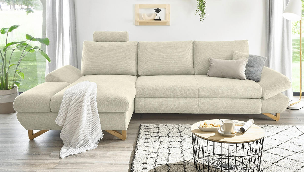 ECKSOFA beige Struktur-Stoff, Wohnzimmer Sofa - Beige, Holz/Textil (166/284cm) - Furn.Design