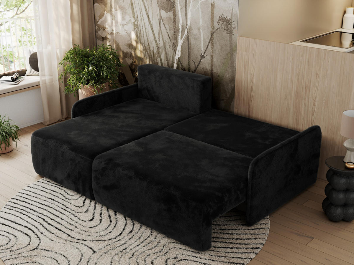 ECKSCHLAFSOFA ARPA L Schwarz Plüsch - links - Schwarz, Kunststoff/Textil (198/150cm) - MKS