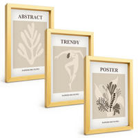 BILDER SET 3er Set - 20x30 cm Goldrahmen - Blumenmuster beige braun - Goldfarben, Kunststoff (20/30cm) - TULUP