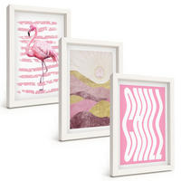 BILDER SET 3er Set - 20x30 cm Weißer Rahmen - Pastelllandschaft mit rosa Flamingos - Weiß, Kunststoff (20/30cm) - TULUP