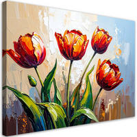 LEINWANDBILD Rote Blumen Tulpen auf beigem Hintergrund Farbeffekt 120x80cm - Rot, Textil (120/80cm) - Feeby