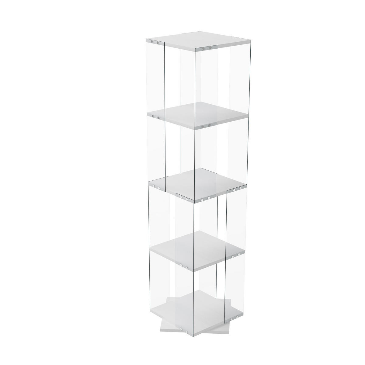 DREHVITRINE 360° mit RGB LED, 4 Ebenen, Glasvitrine weiß für Deko - Weiß, Glas (38/160/38cm) - SHOPENTRA