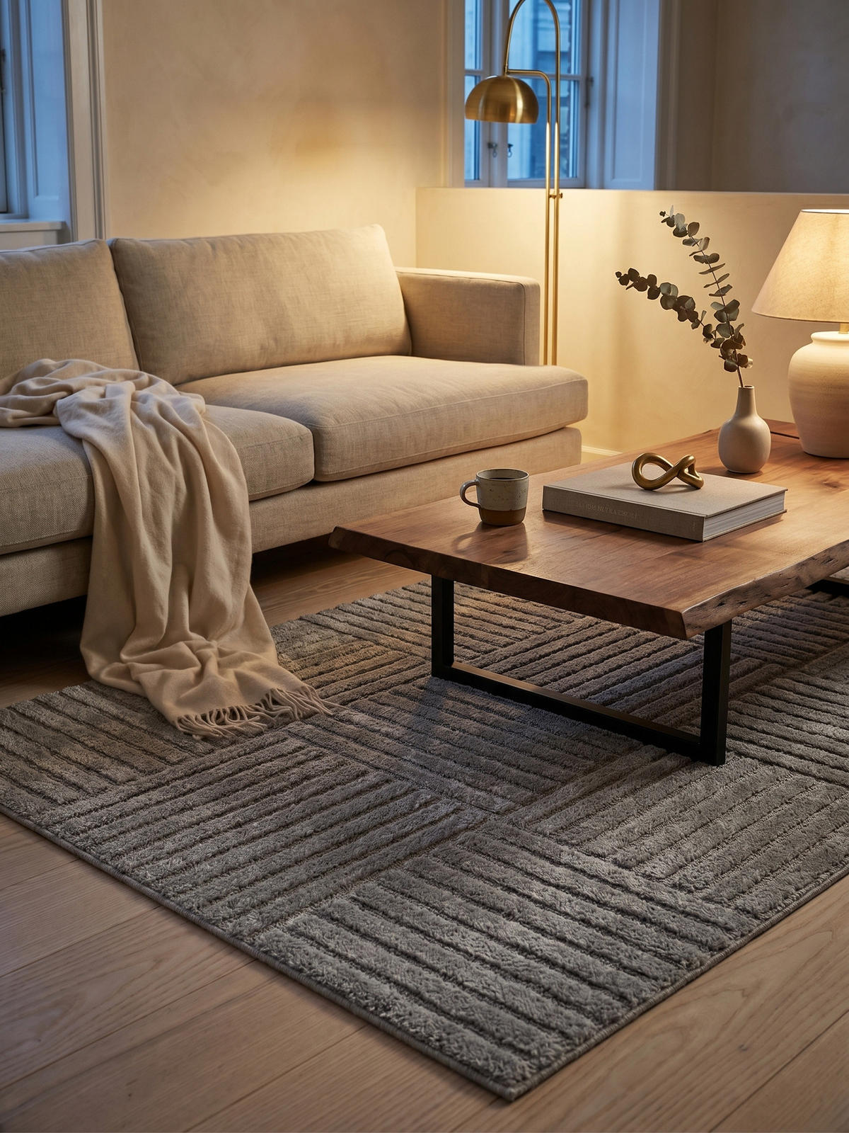 TEPPICH Hochflor RIGI in Silber, mit Cord-Streifen-Patchwork, 280 x 370 cm - Silberfarben, Textil (280/370cm) - KADIMA DESIGN