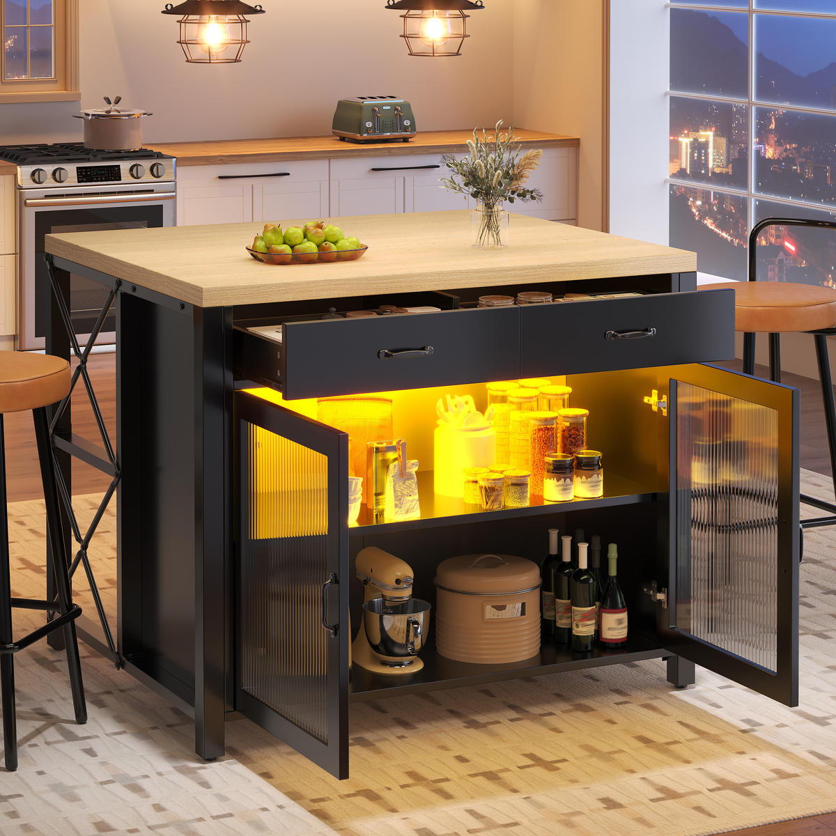 KÜCHENINSEL LED Stehtisch Küchenarbeitsplatte Schwarz - Schwarz, Glas (100/90/80cm) - FLIEKS