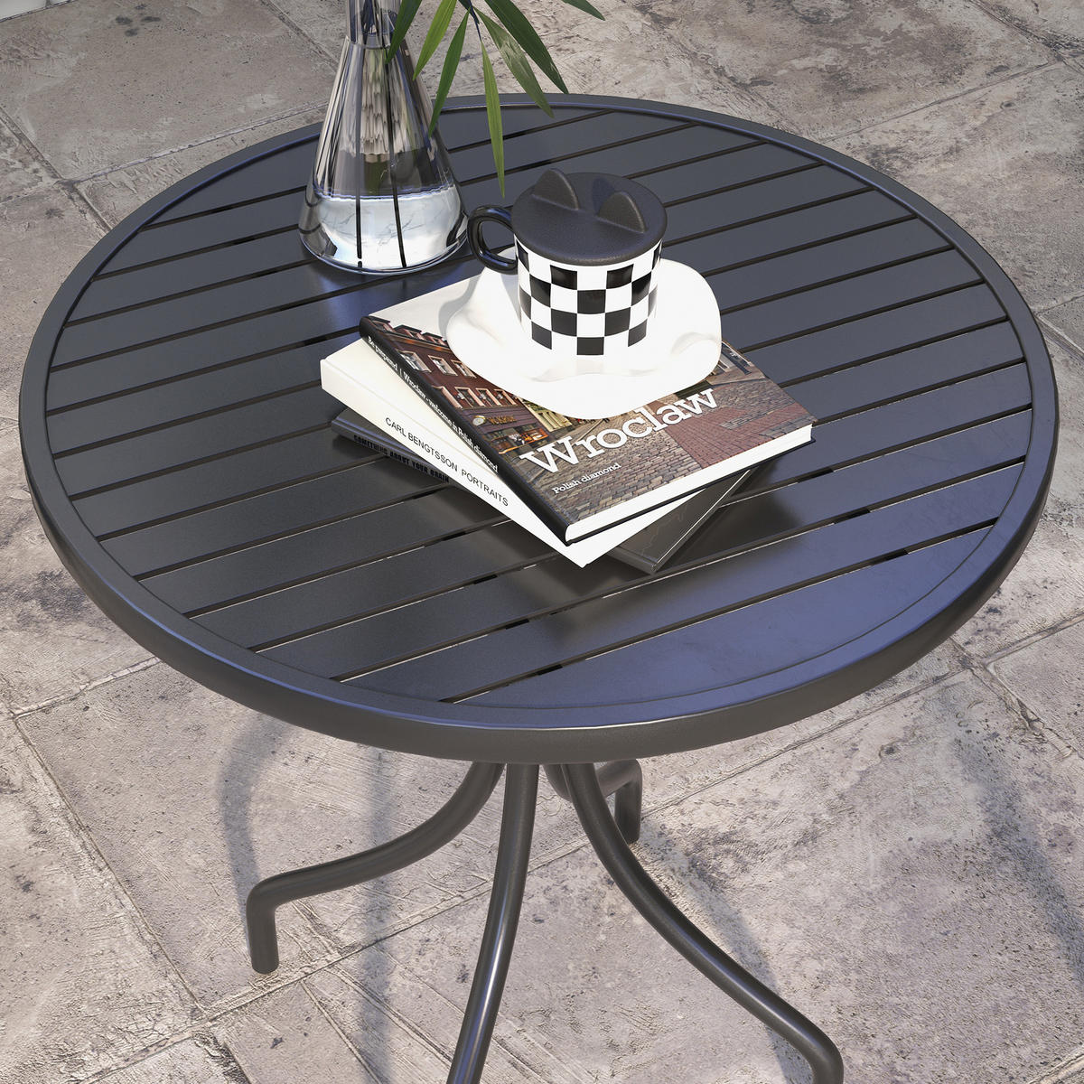 GARTENTISCH DE-14091 mit Lattenplatte Schwarz - Schwarz, Metall (66/66/71.5cm) - ComfortXL