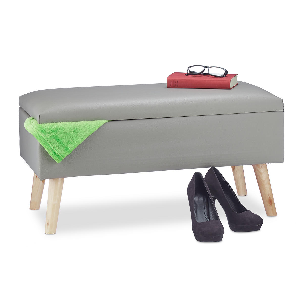 SITZBANK - Grau, Holz/Holzwerkstoff (80/40/39.5cm) - Relaxdays