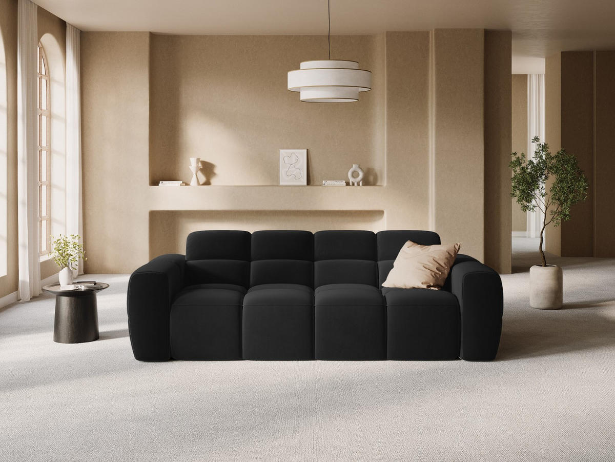 SOFA Lisa aus Samt schwarz 3 Sitzplätze - Schwarz, Textil (101/77/216cm) - Micadoni